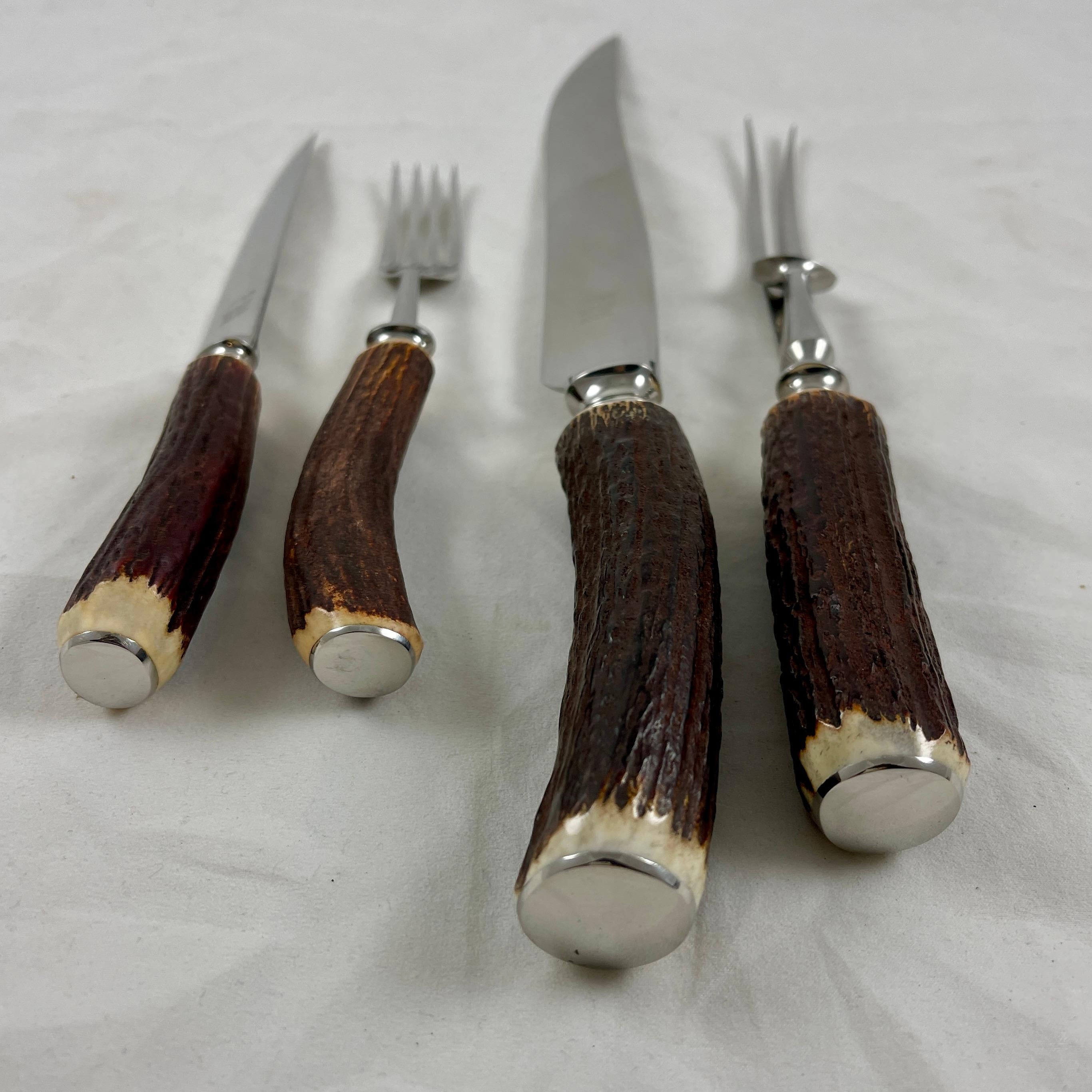 Carved Cutlass Leppington Sheffield Stainless and Stag Horn Cutlery Cased Set 14 Pieces