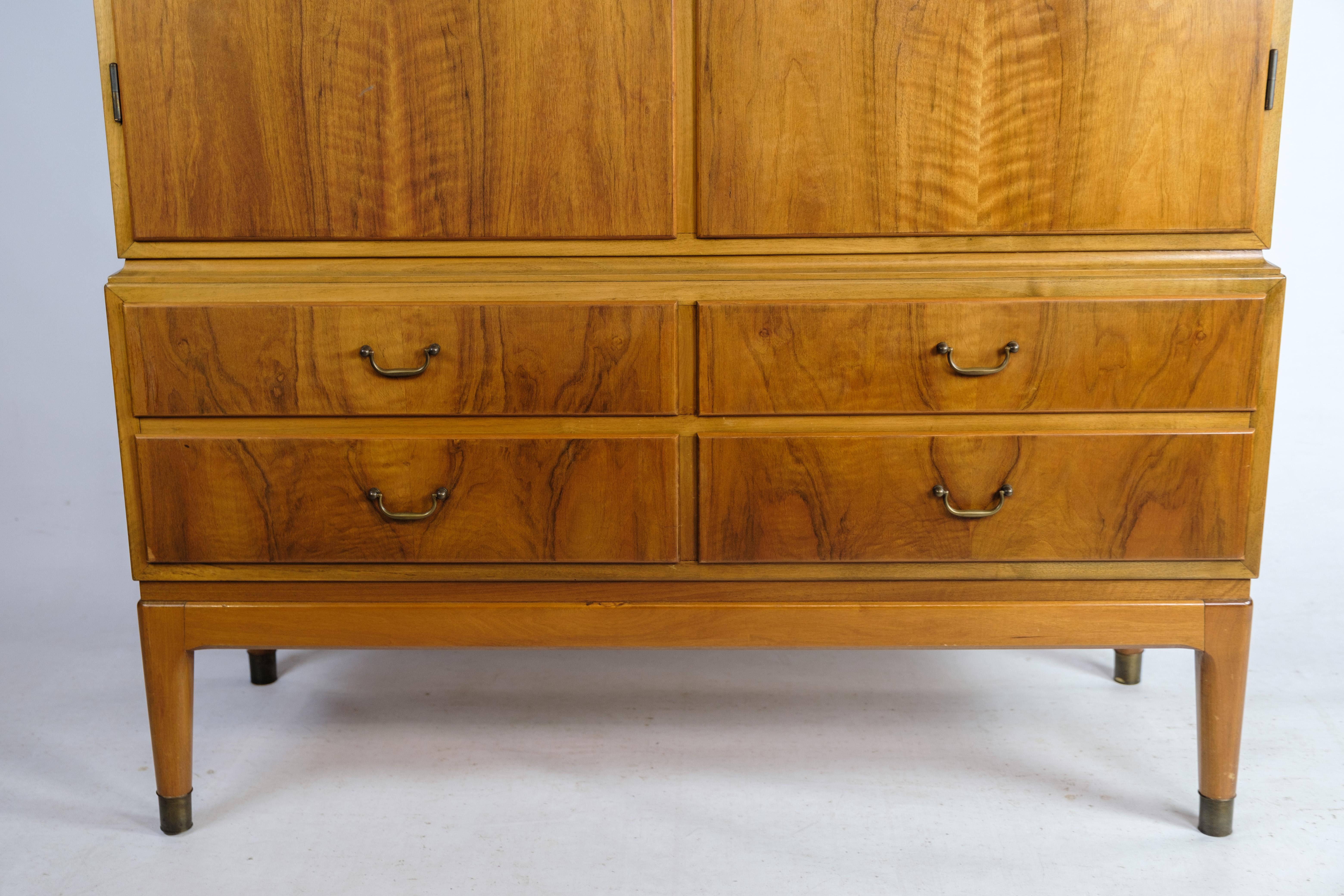 Cutlery Cabinet Made In Light Walnut By Danish Carpenter From 1940s In Good Condition For Sale In Lejre, DK