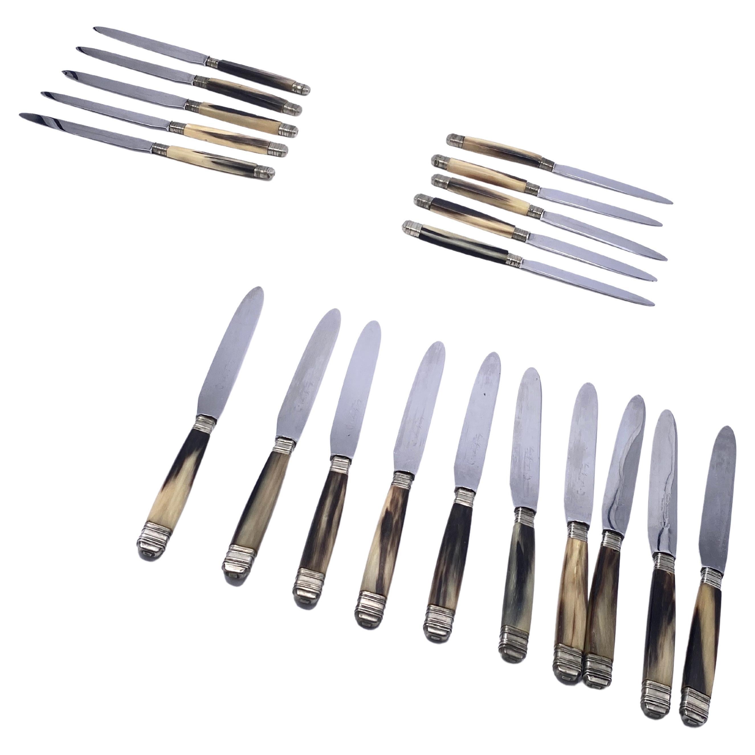 Cutlery, Horn and Metal Knifes, by Louis Spring, France, 1970 For Sale