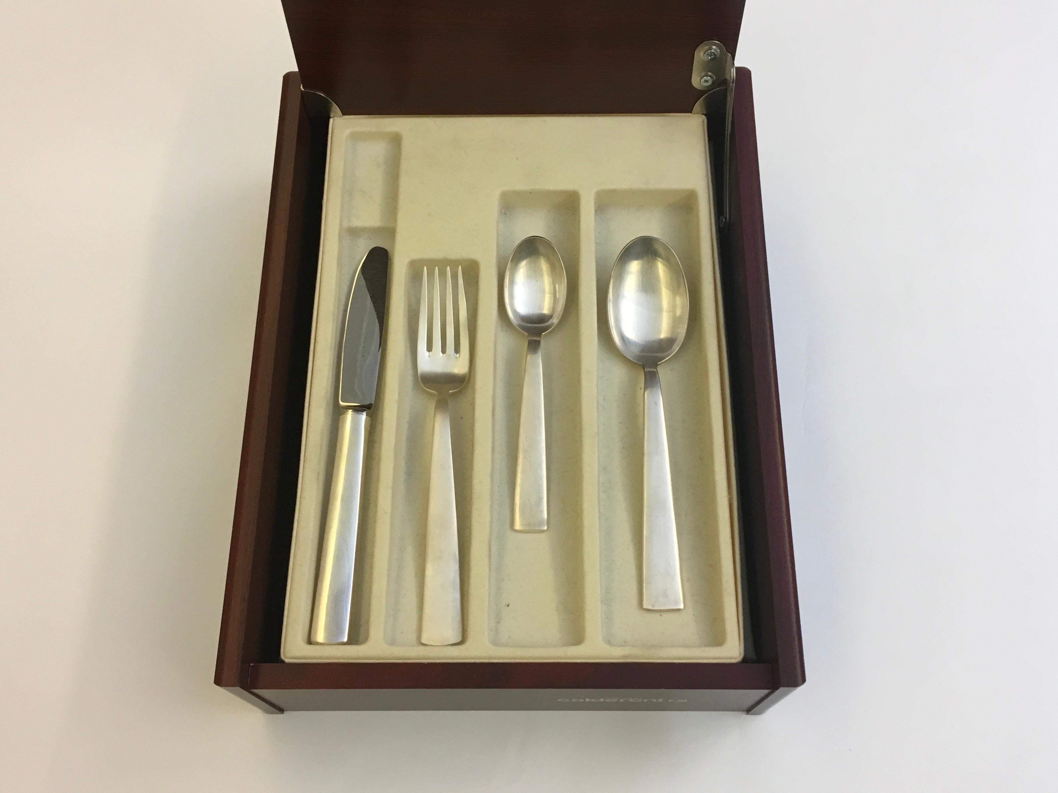 Silver-plated metal cutlery set for six designed by Prada and produced by Calderoni, circa 1990