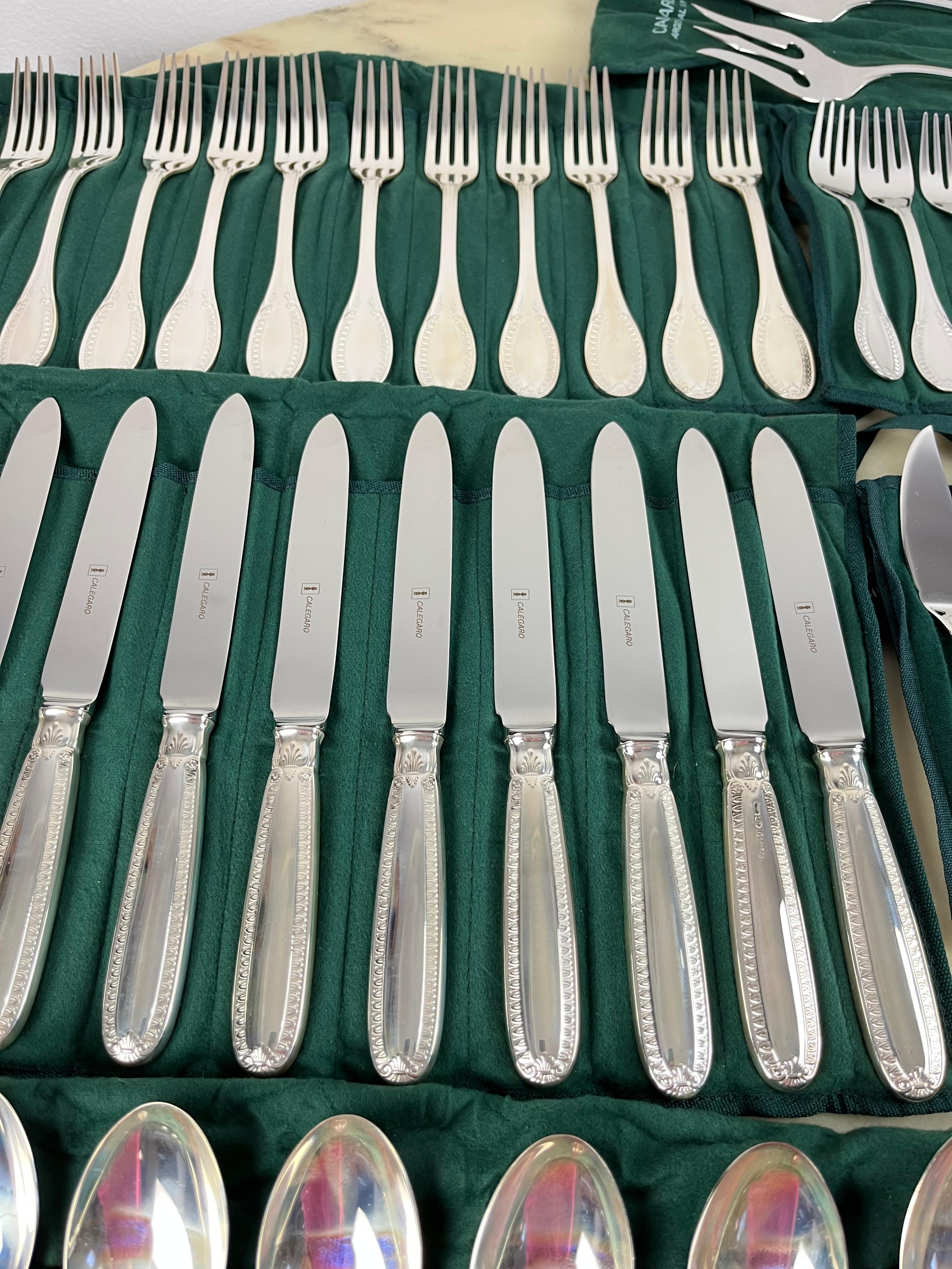 Cutlery Set 101 pcs. Calegaro Empire Style Silver 800, Italy, 90s For Sale 1
