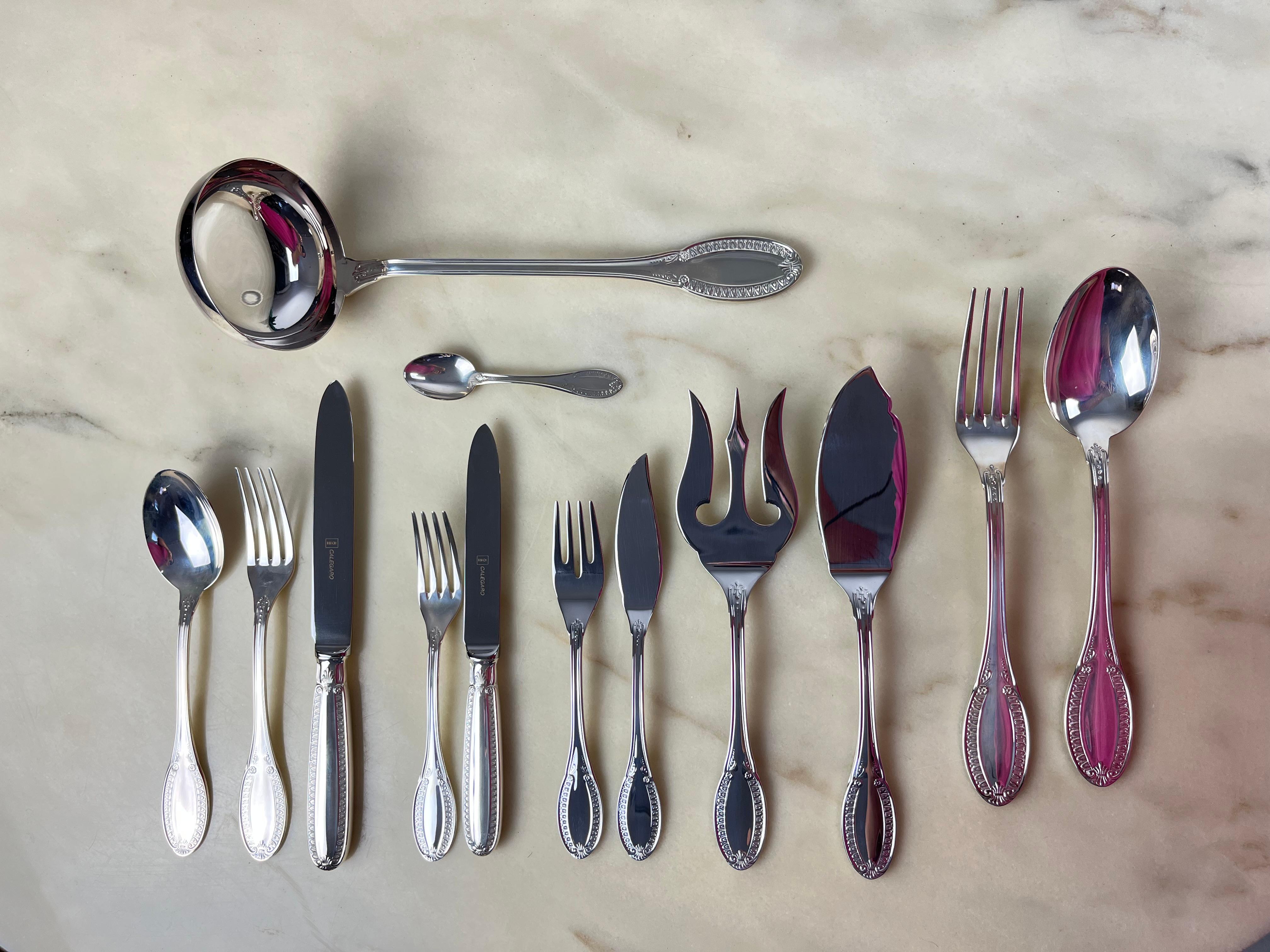 Cutlery Set 101 pcs. Calegaro Empire Style Silver 800, Italy, 90s For Sale 2