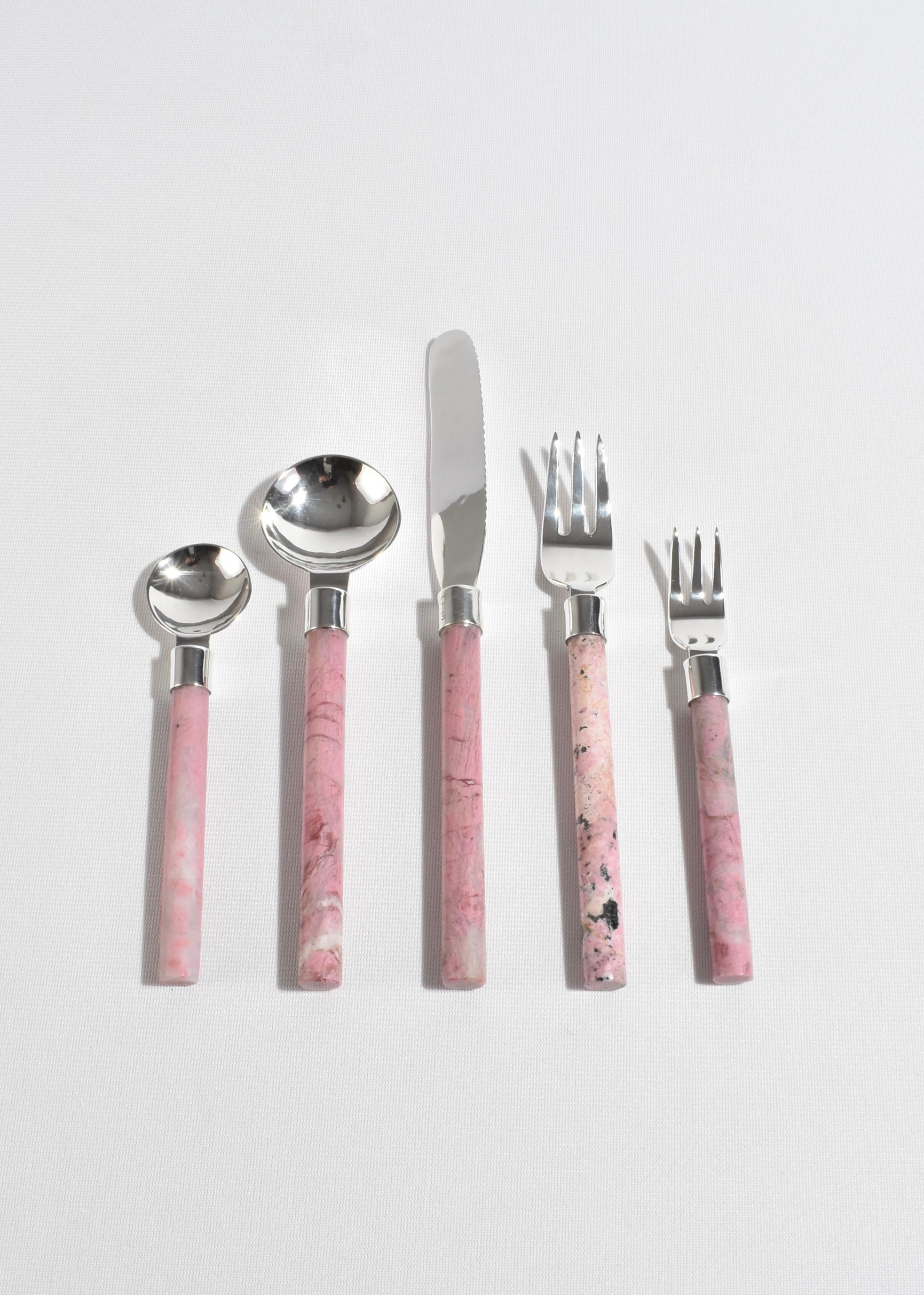 Contemporary Cutlery Set in Pink Rhodonite For Sale