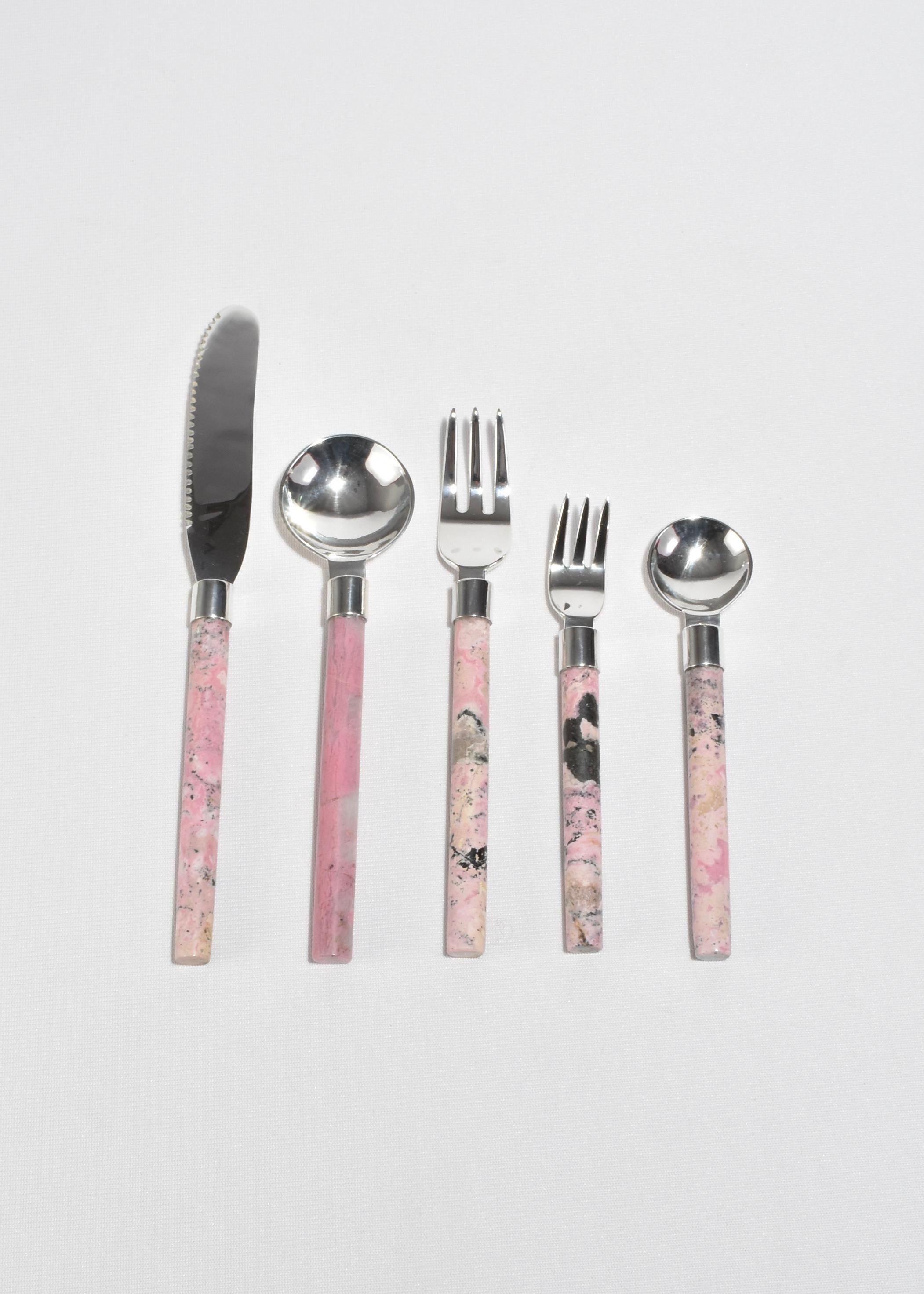 Cutlery Set in Pink Rhodonite For Sale 1