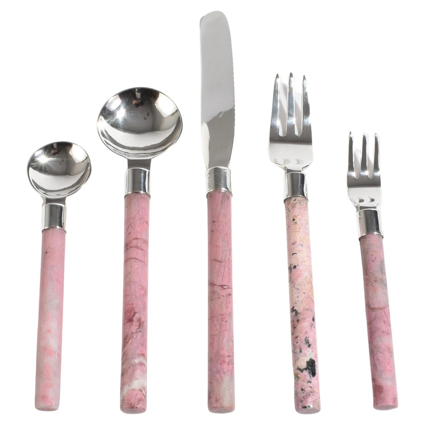 Cutlery Set in Pink Rhodonite
