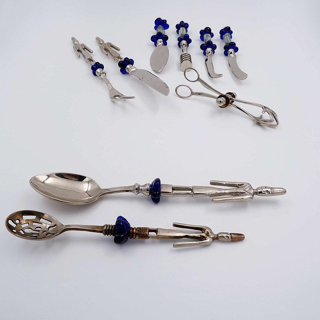 20ième siècle Set de couverts 9 pièces fleurs en verre - Sweet service en vente