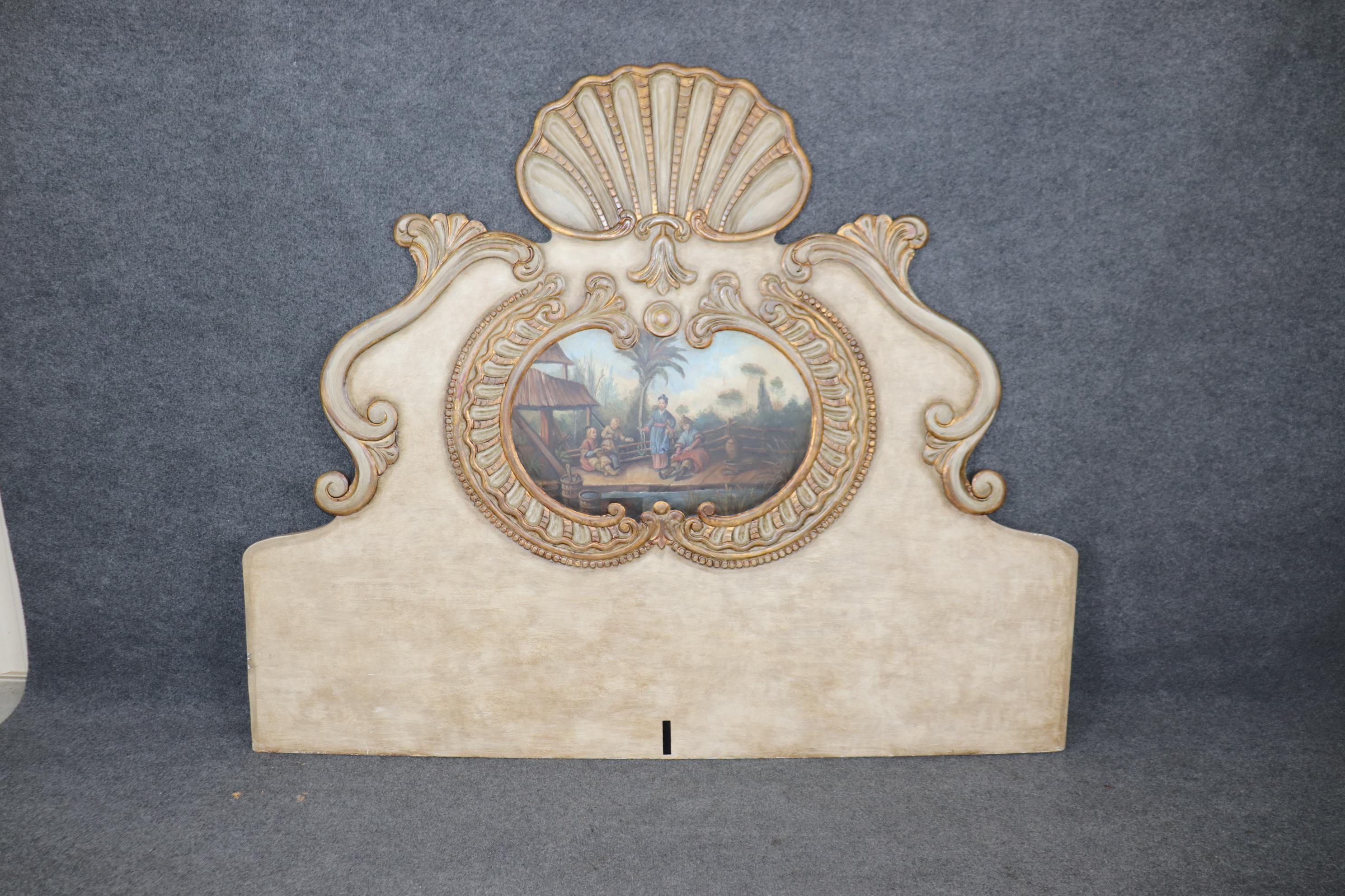 Late 20th Century Cutom-Made Chinoiserie Paint Decorated King Size Headboard with Figural Scenery
