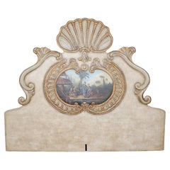 Cutom-Made Chinoiserie Paint Decorated King Size Headboard with Figural Scenery