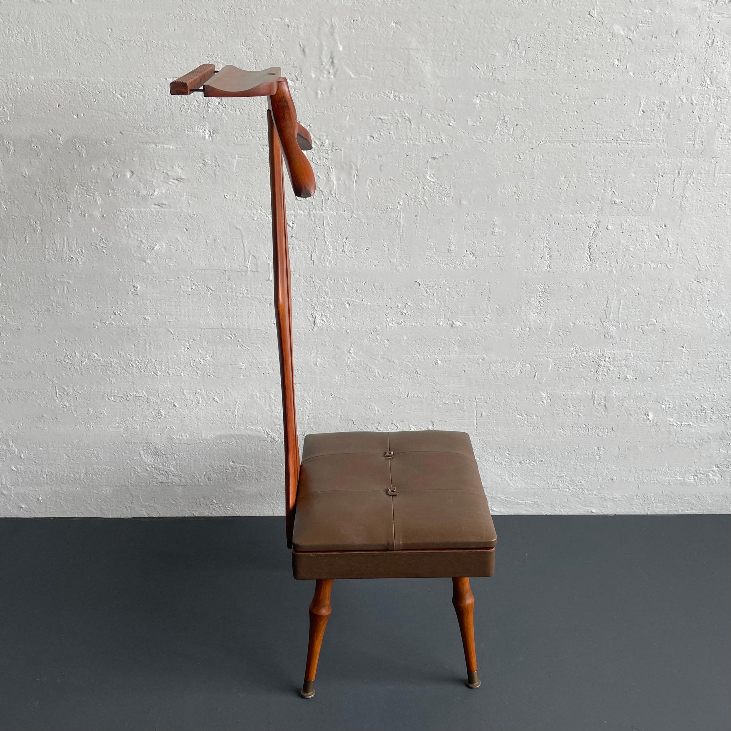 20th Century Customized Mid-Century Modern Walnut Valet Chair With Storage