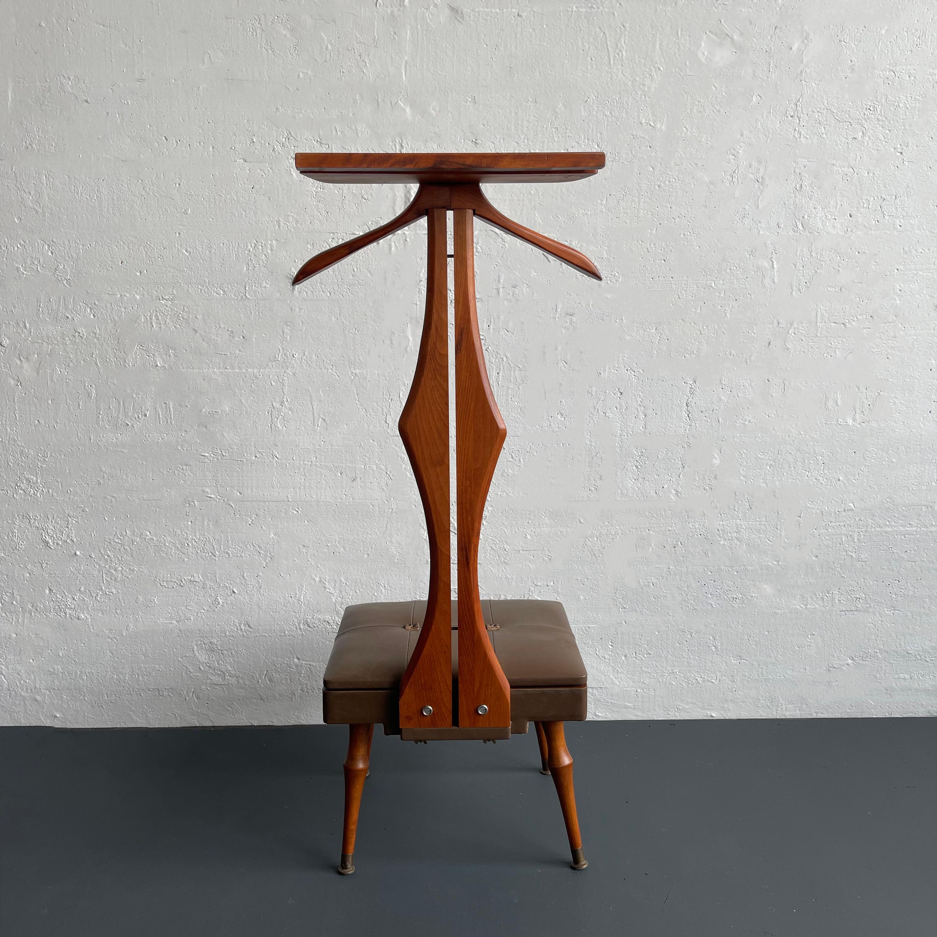 Leather Customized Mid-Century Modern Walnut Valet Chair With Storage