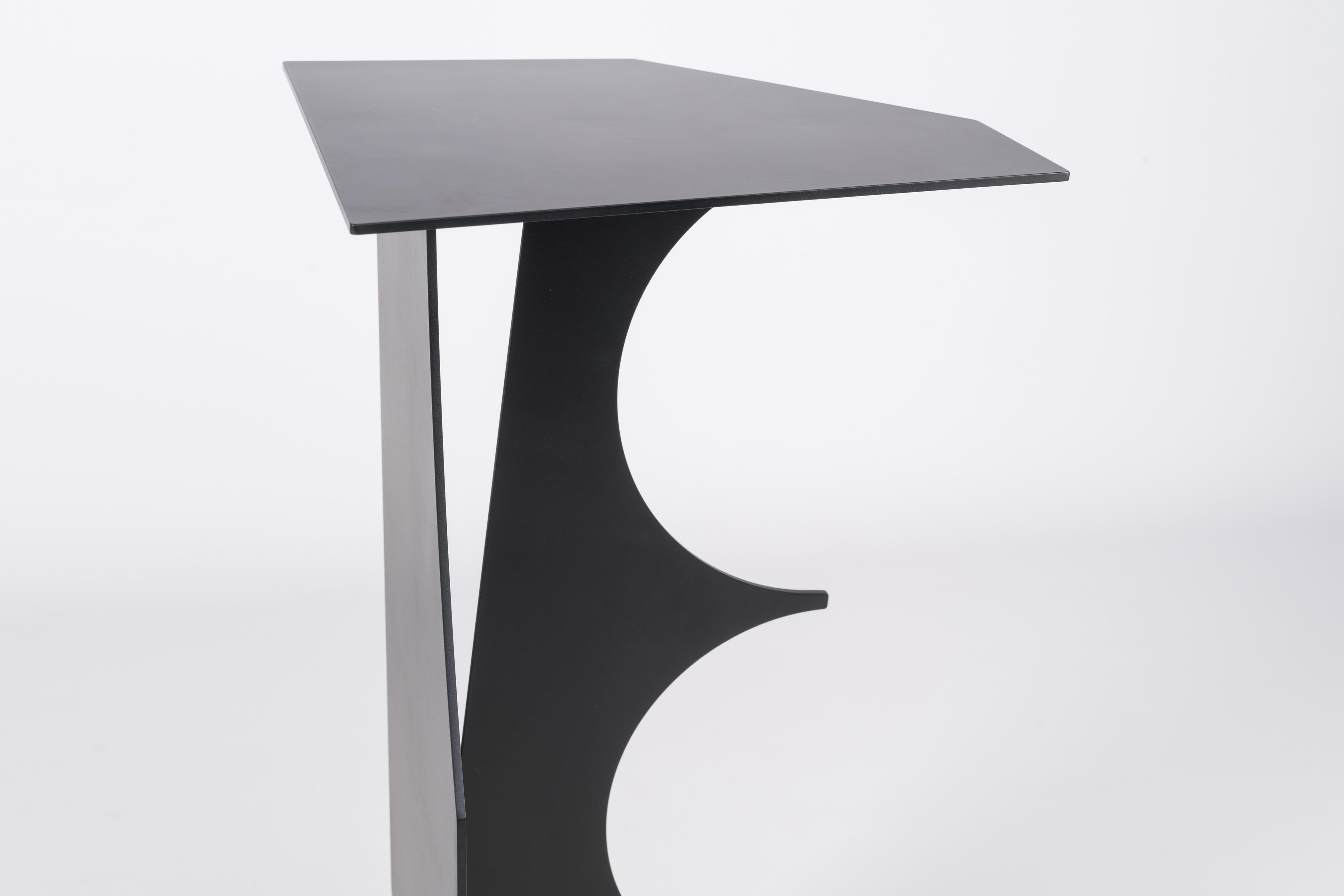 Varnished Cutout T02, Contemporary Black Metal Side Table by Millim Studio For Sale