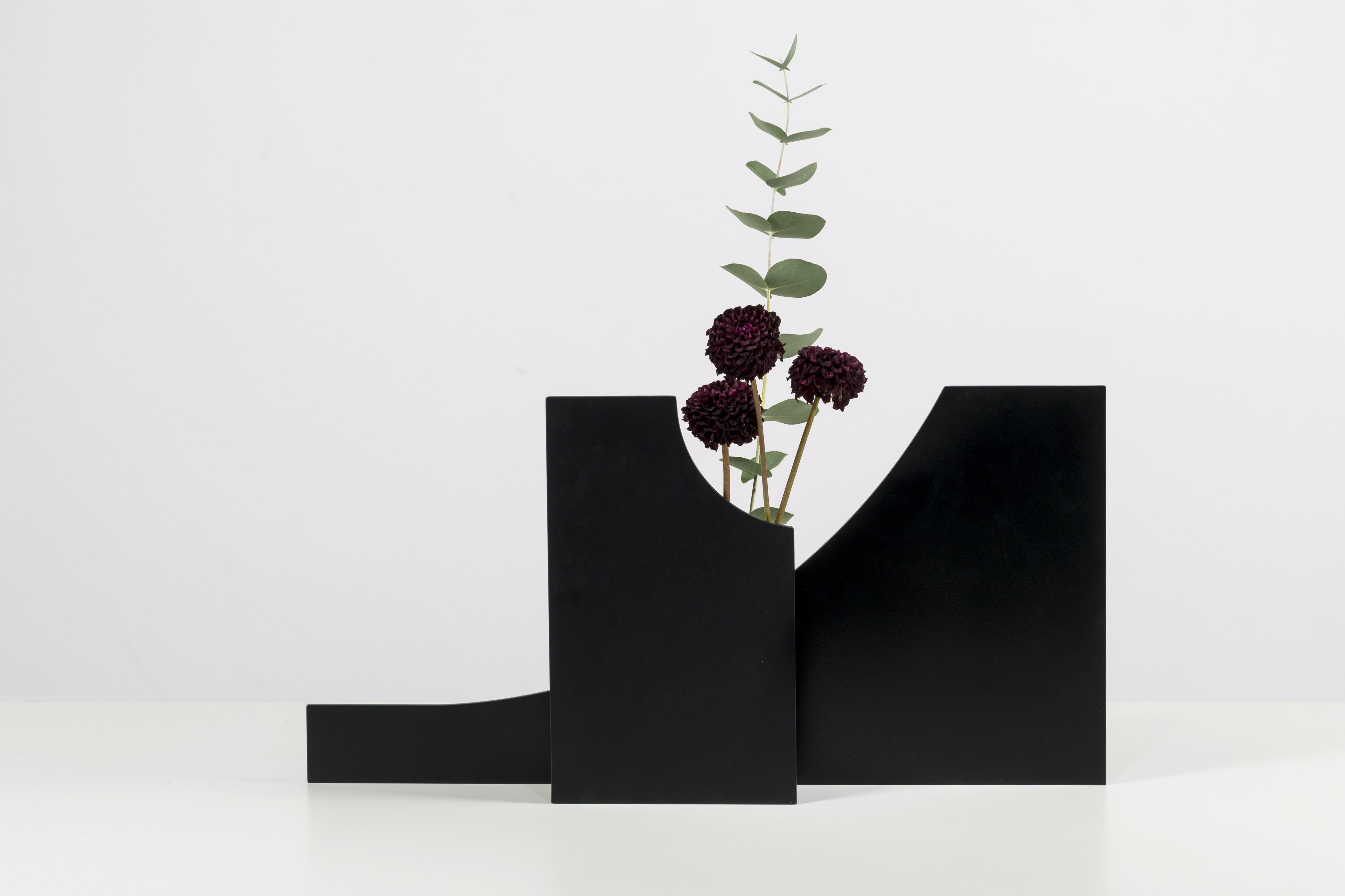 Italian Cutout V01, Contemporary Black Metal Sculptural Vase by Millim Studio For Sale