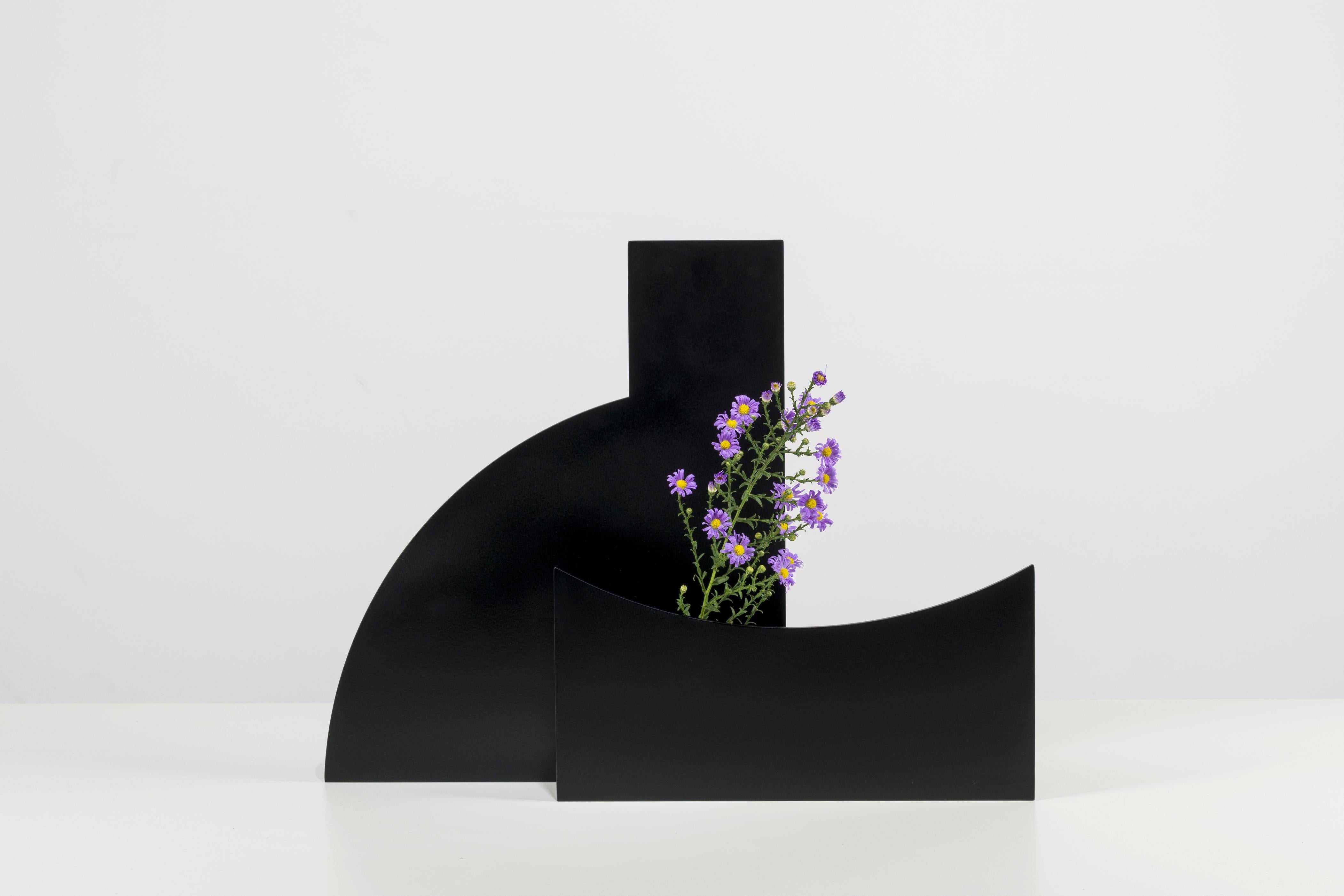 Modern Cutout V03, Contemporary Black Metal Sculptural Vase by Millim Studio For Sale