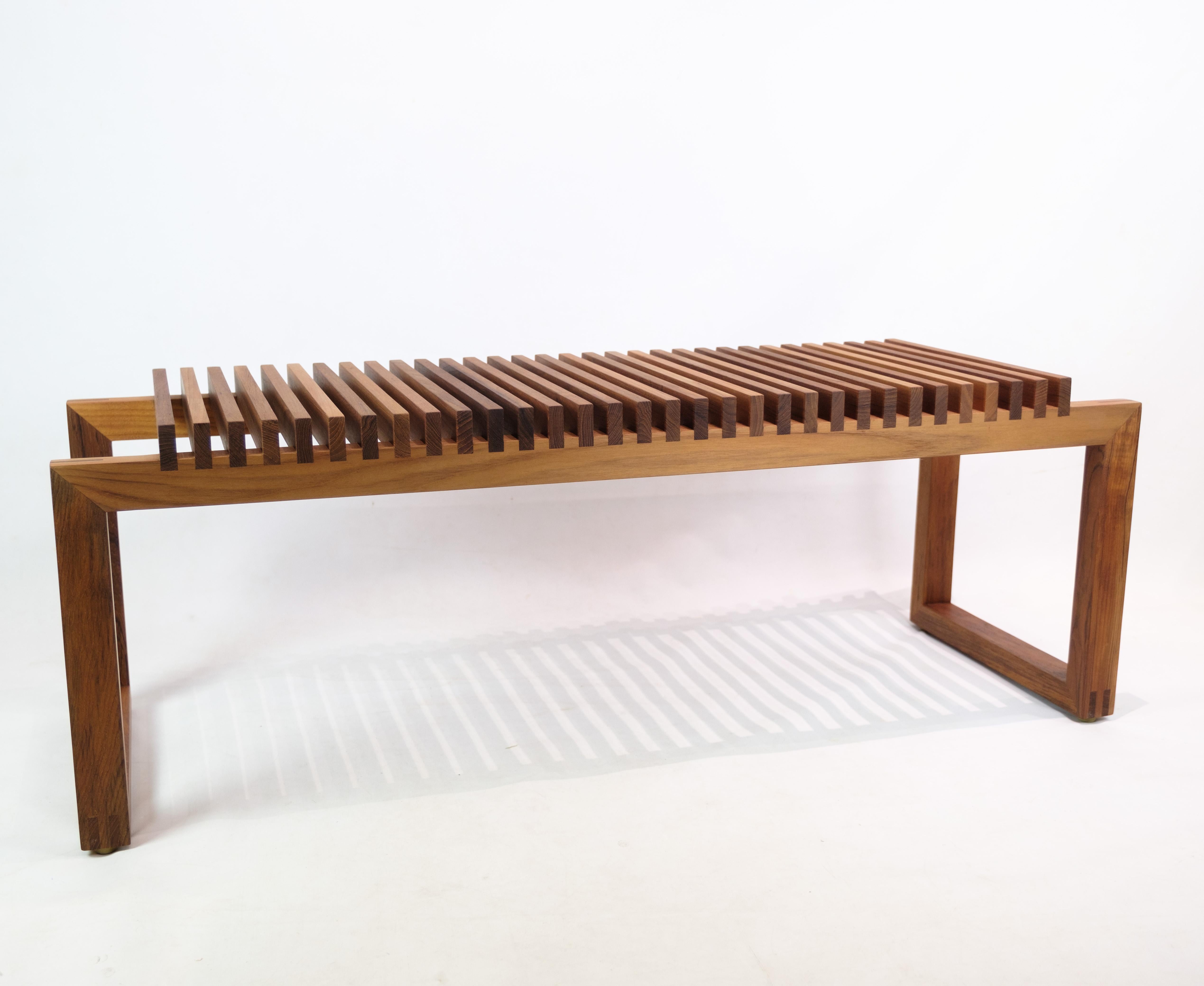Scandinavian Modern Cutter Bench designed by Niels Hvass in teak wood of minimalist design 