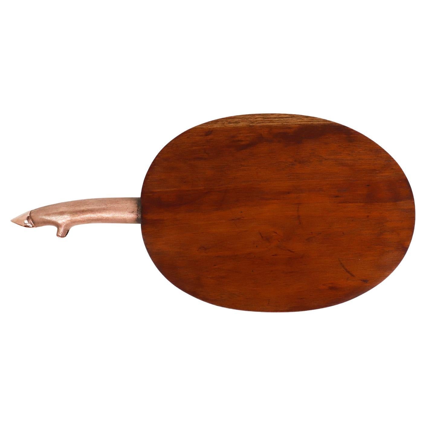 Cutting and Presenting Board Made of Wood and Copper Handle in Pig's Foot Form For Sale
