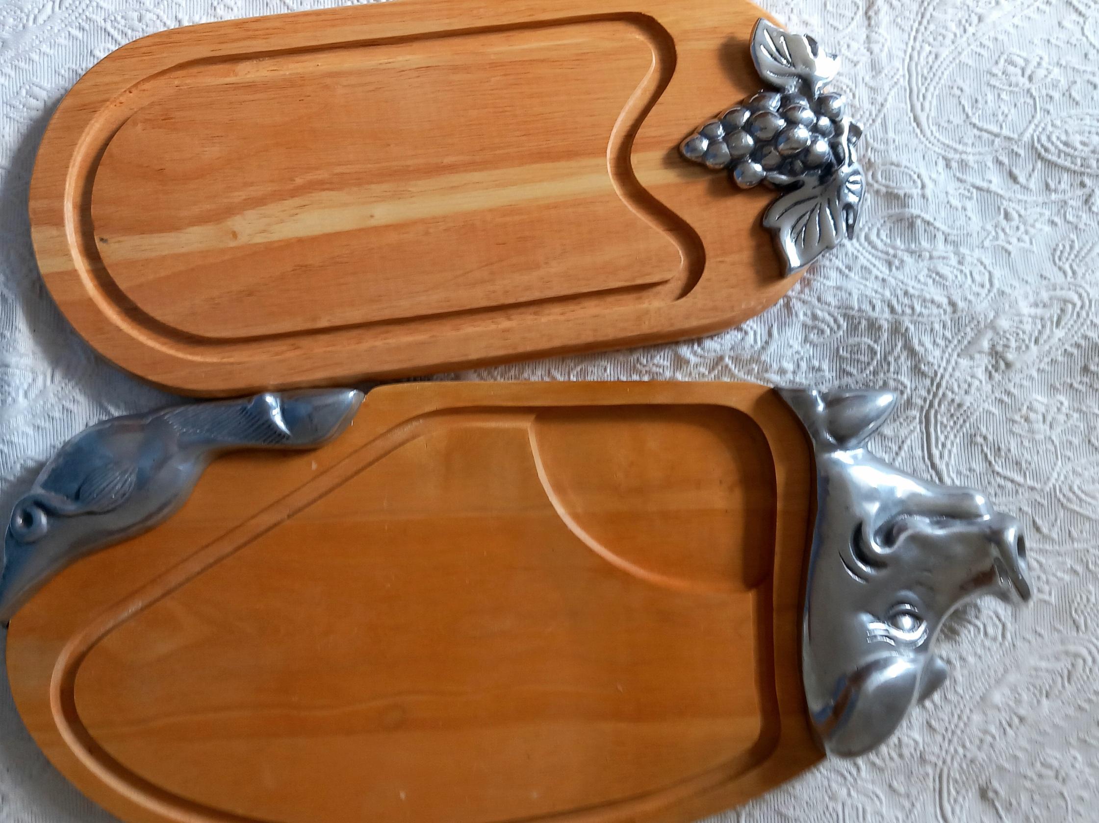 20th Century Cutting and Presenting Board Made of Wood and Metal, Pewter or Nickel Silver For Sale