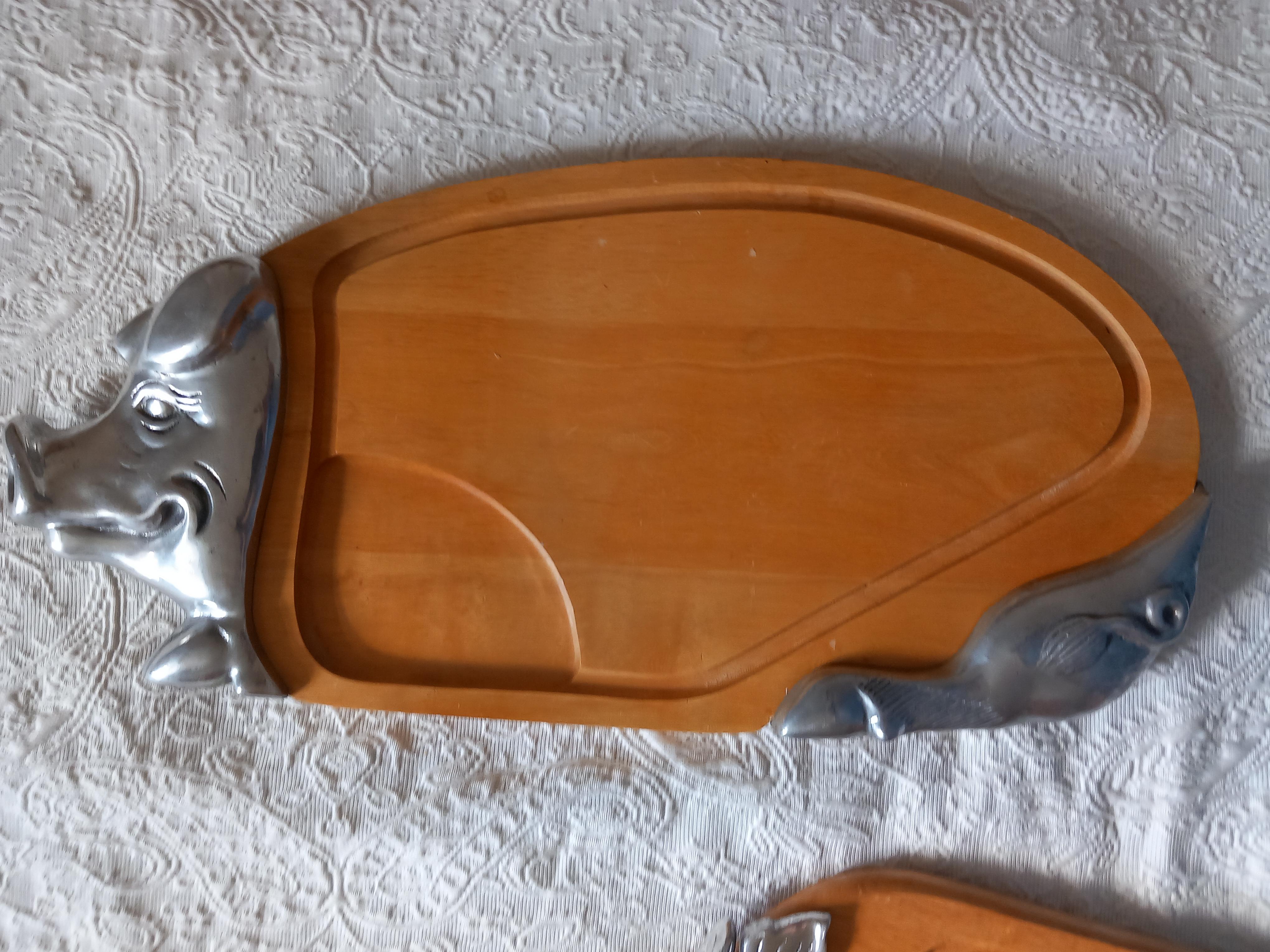 Alpaca Cutting and Presenting Board Made of Wood and Metal, Pewter or Nickel Silver For Sale