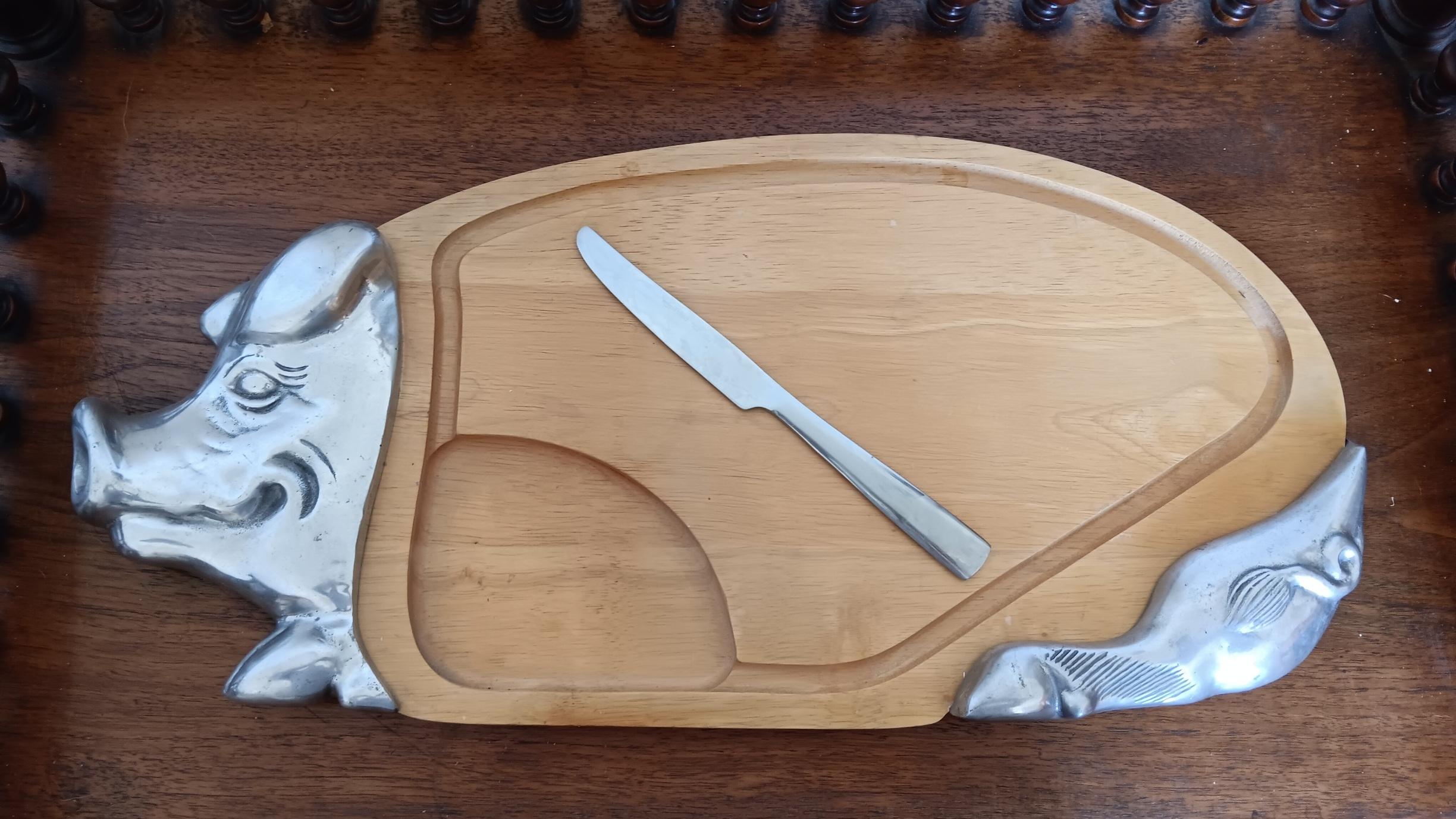 Tagliere di taglio e presentazione in Wood e metallo, Peltro o Nickel Silver in vendita 2
