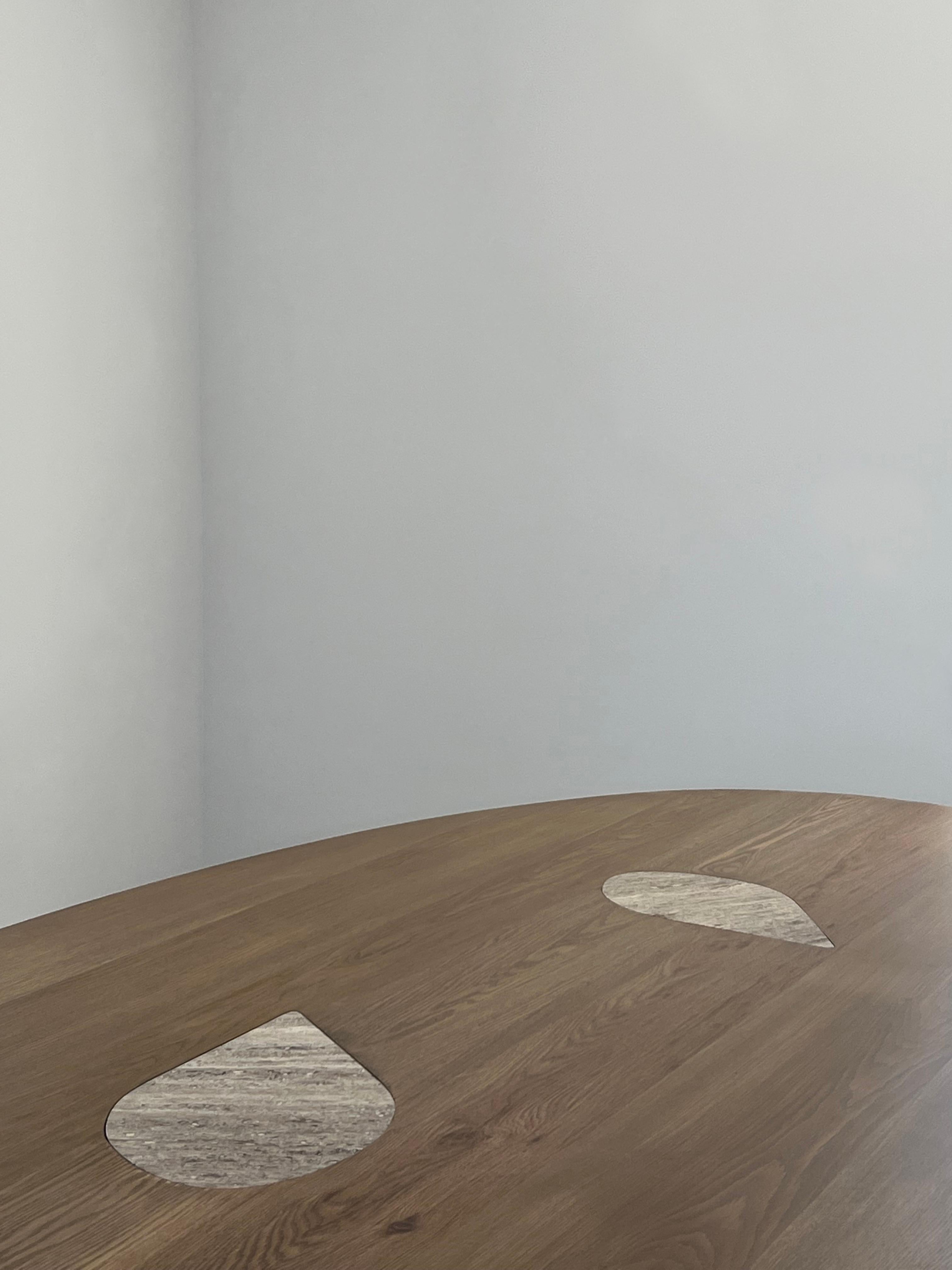 Carved Cutting Corners Sculptural Dining Table in Oak & Travertine by on.entropy For Sale
