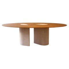 Cutting Corners Sculptural Dining Table in Oak & Travertine by on.entropy