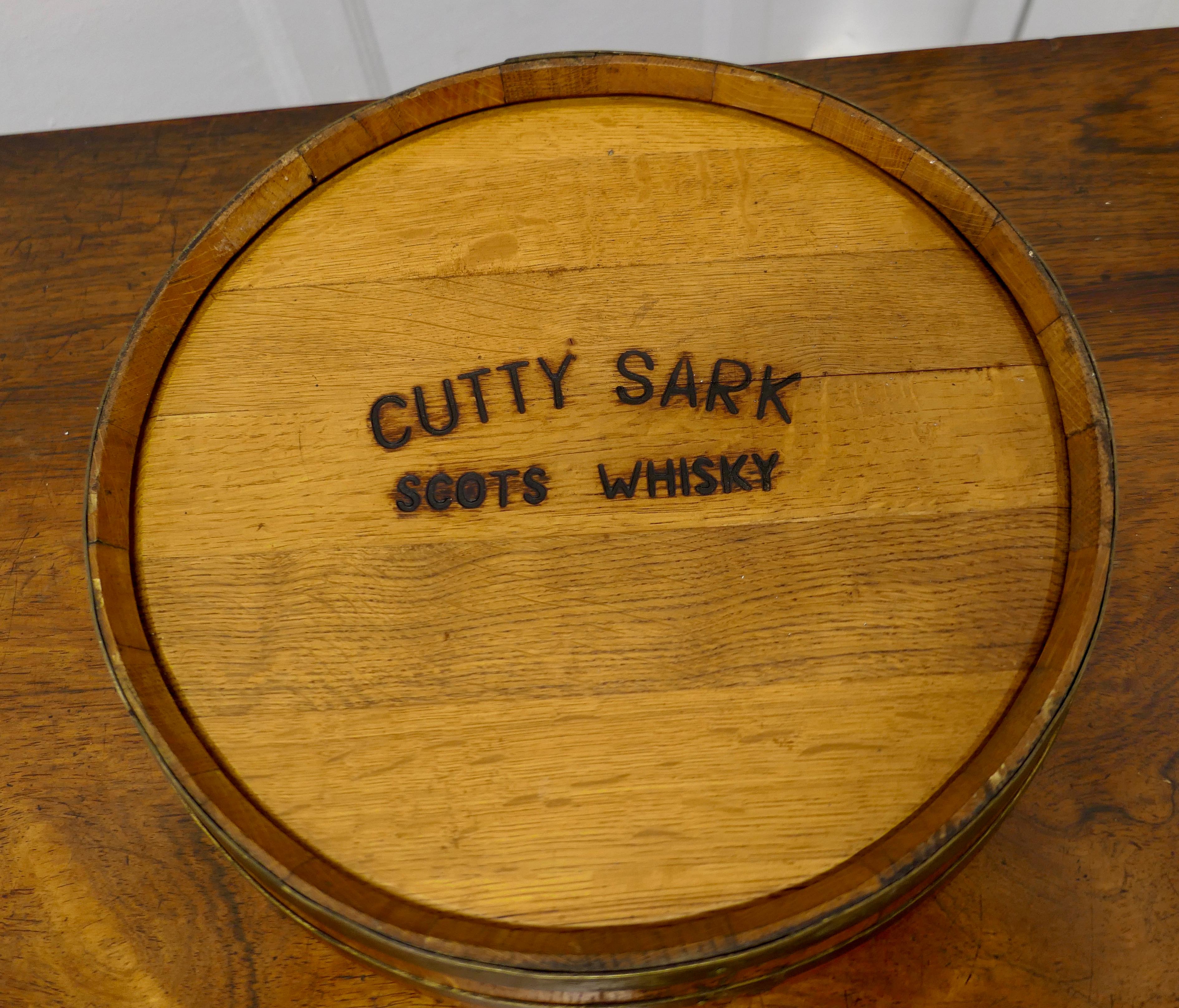 Folk Art Cutty Sark Scots Whisky Barrel Top tray For Sale
