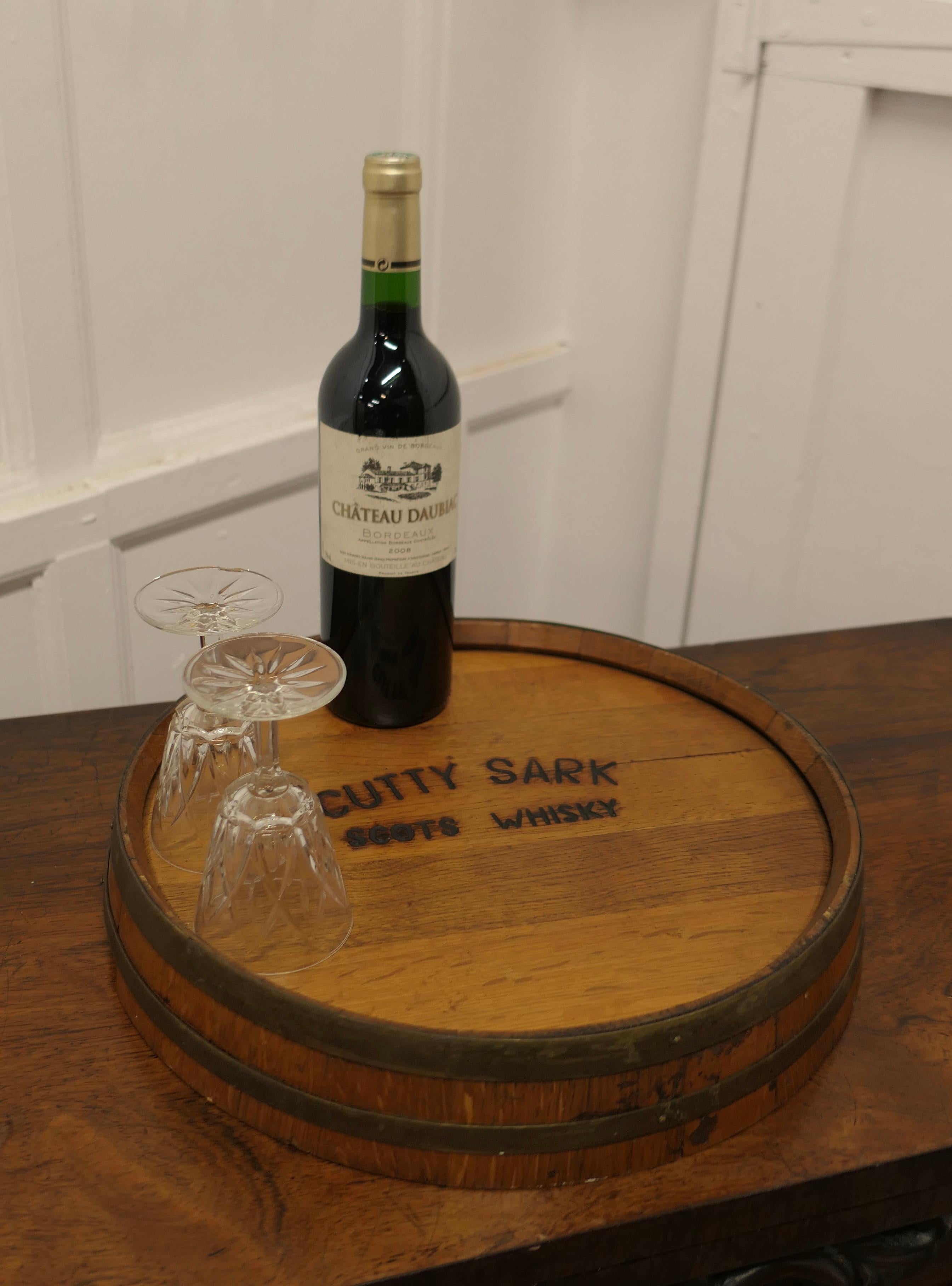 Oak Cutty Sark Scots Whisky Barrel Top tray For Sale