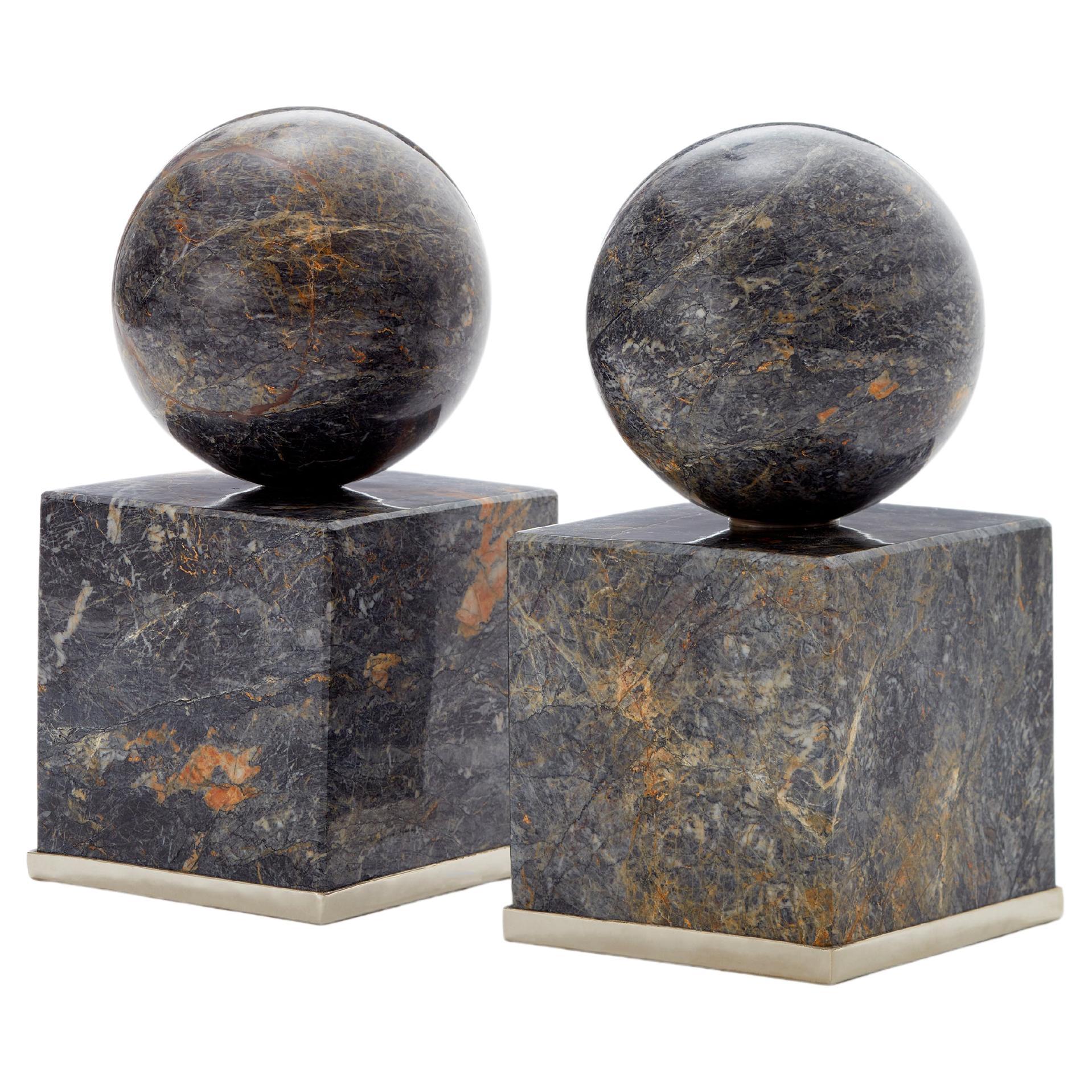 Cuyo Large Alpaca Silver & Black Onyx Stone Pair of Bookends For Sale