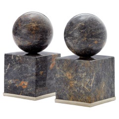 Cuyo Large Alpaca Silver & Black Onyx Stone Pair of Bookends