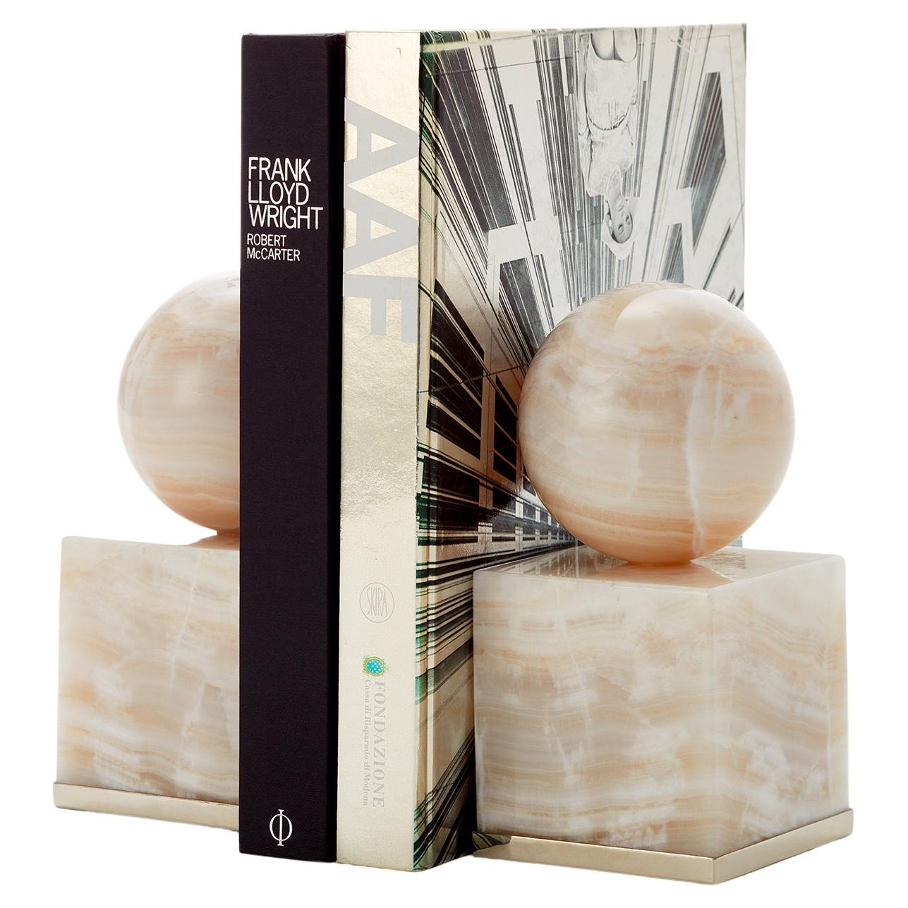 Cuyo Large Alpaca Silver & Cream Onyx Stone Pair of Bookends For Sale