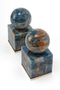 Cuyo Medium Alpaca Silver & Blue  Onyx Stone Pair of Bookends