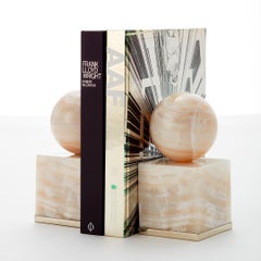 Coppia di reggilibri Cuyo Medium Alpaca in argento e pietra onice crema