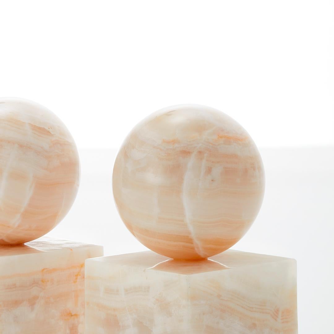 Modern Cuyo Medium Alpaca Silver & Cream Onyx Stone Pair of Bookends For Sale