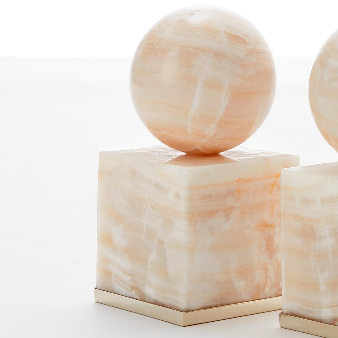 Argentine Cuyo Medium Alpaca Silver & Cream Onyx Stone Pair of Bookends For Sale