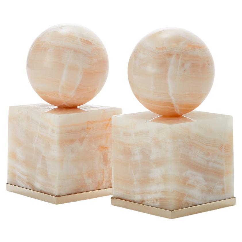 Paire de serre-livres Cuyo Medium Alpaca Silver & Cream Onyx Stone