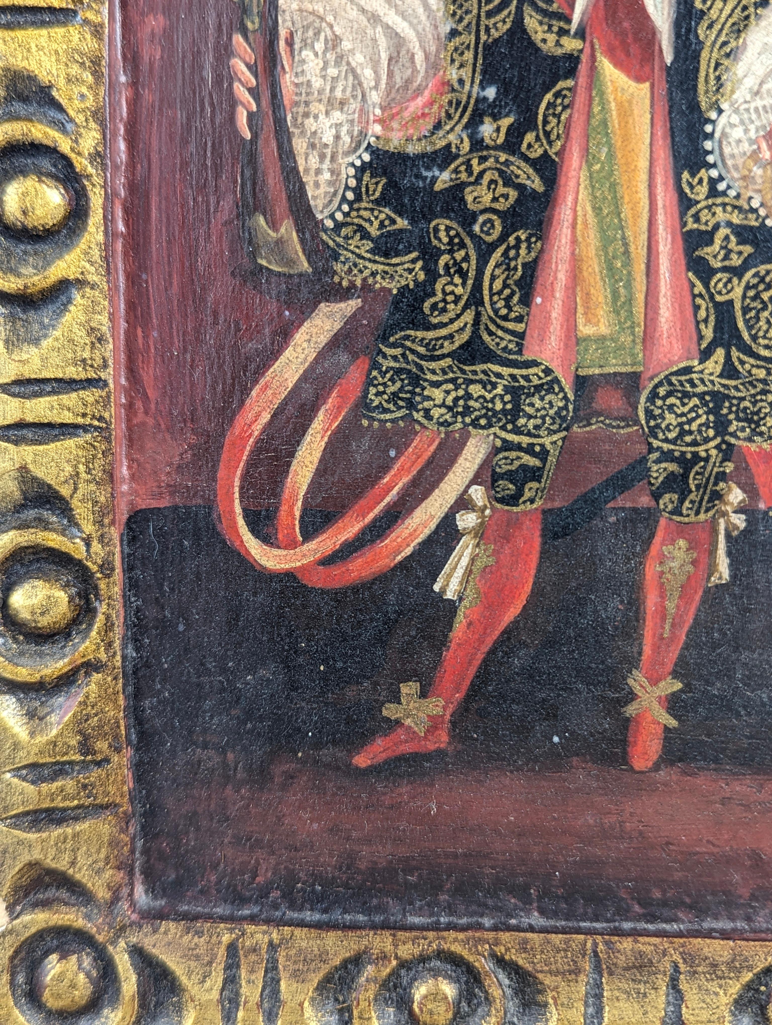Dipinto a mano Pala d'altare a olio di Cuzco raffigurante un Arcangelo Arquebusier in vendita
