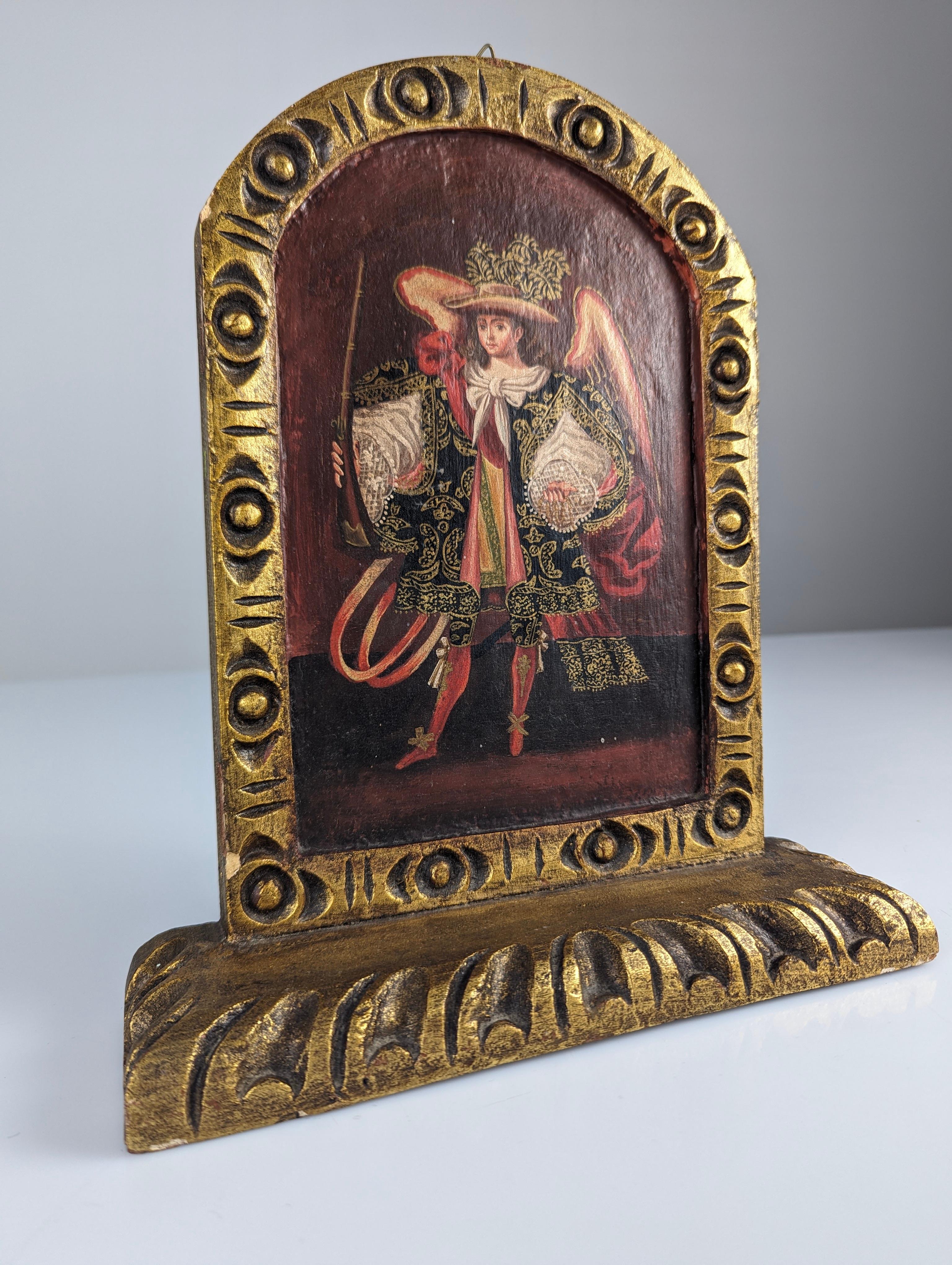 Pala d'altare a olio di Cuzco raffigurante un Arcangelo Arquebusier In condizioni buone in vendita a Benalmadena, ES