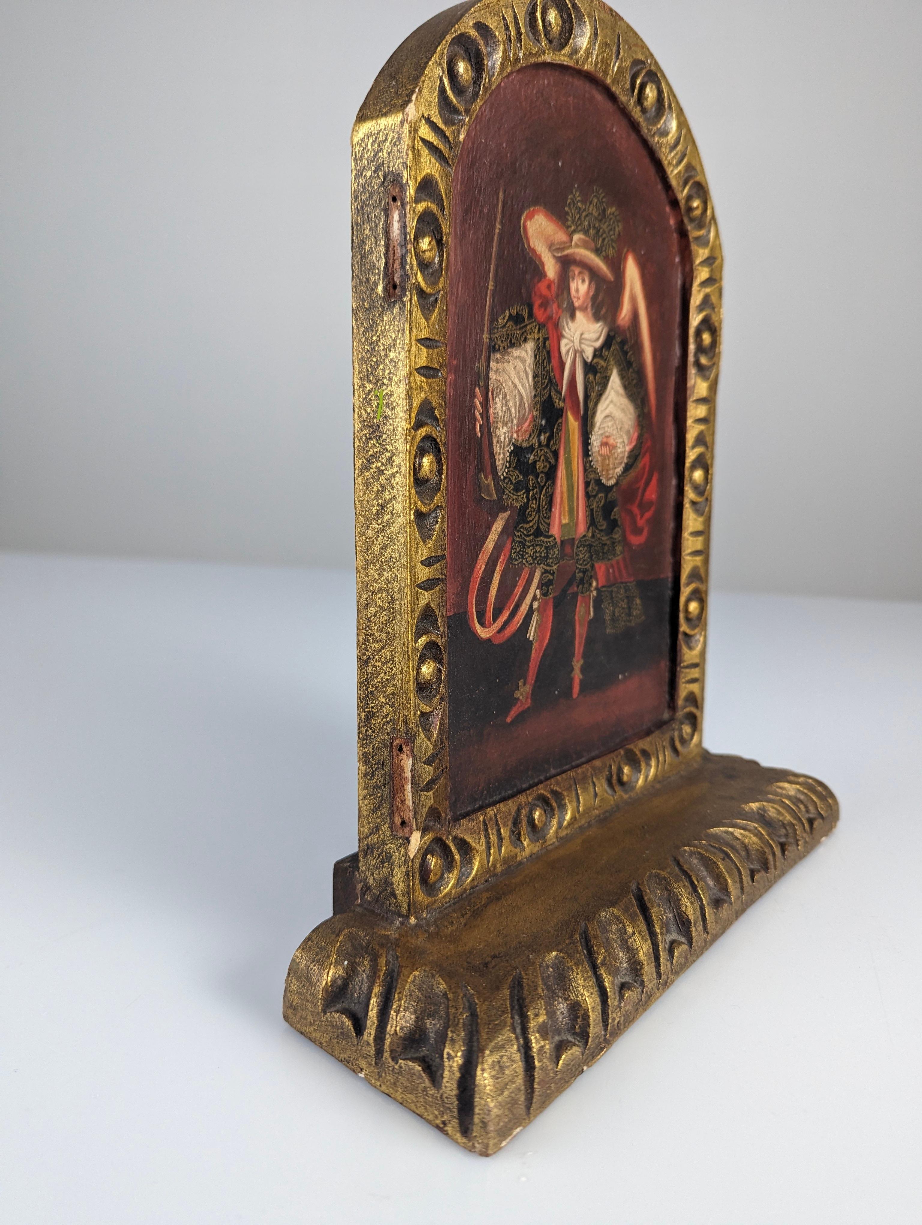 Pala d'altare a olio di Cuzco raffigurante un Arcangelo Arquebusier in vendita 2