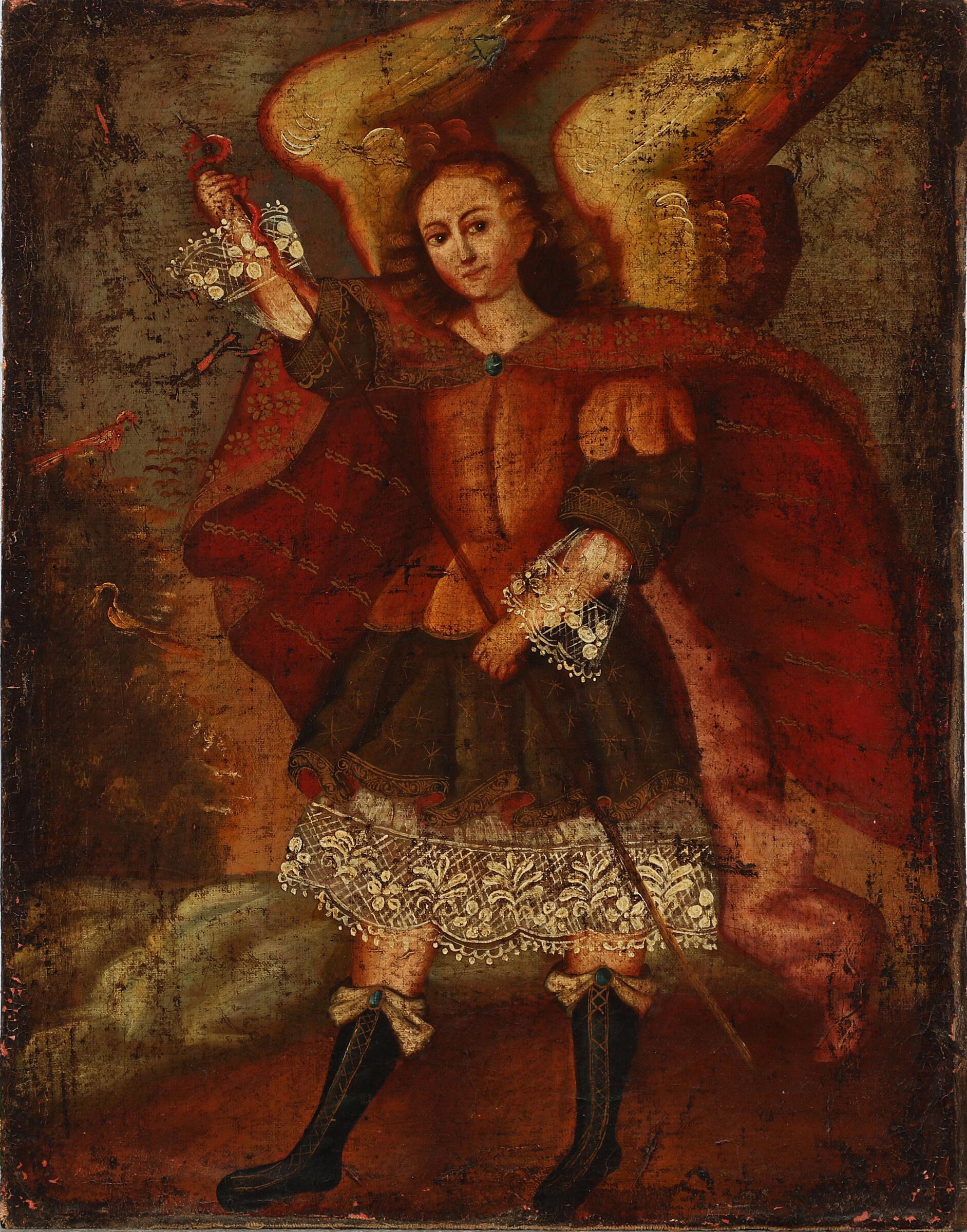 Peint à la main École de Cuzco, un ange du 18ème siècle, non signé en vente