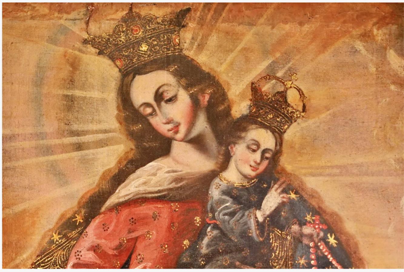 This is a very good example of late 18th/early 19th century Cuzco School painting of a Madonna Representing 
