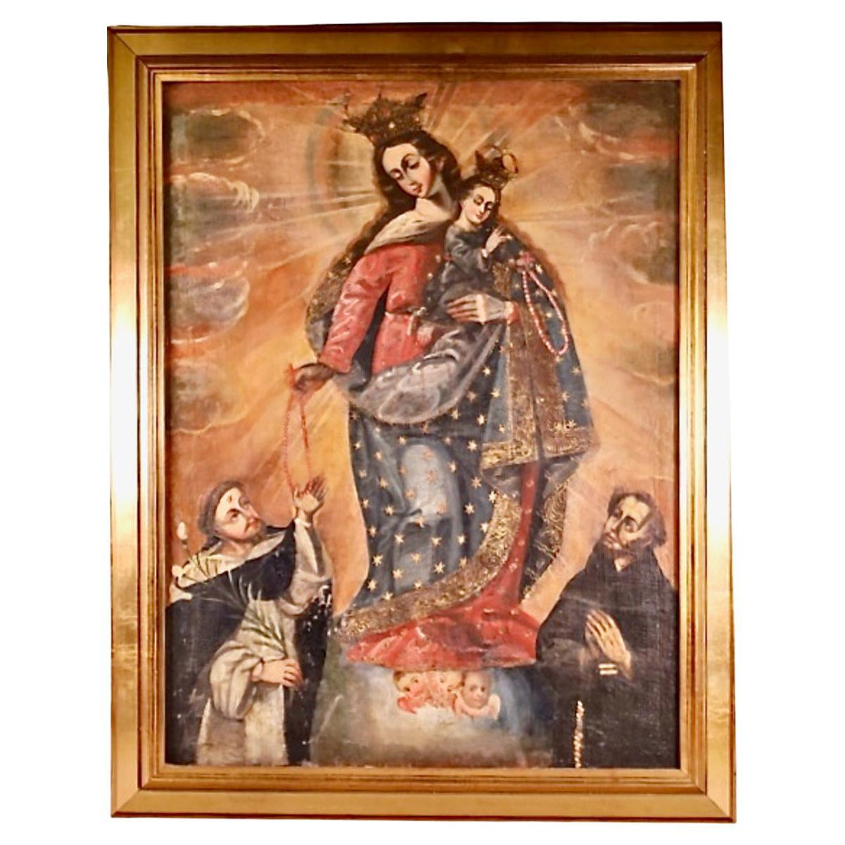 Spanish Colonial Cuzco School Madonna "Nuestra Senora Del Rosario" For Sale