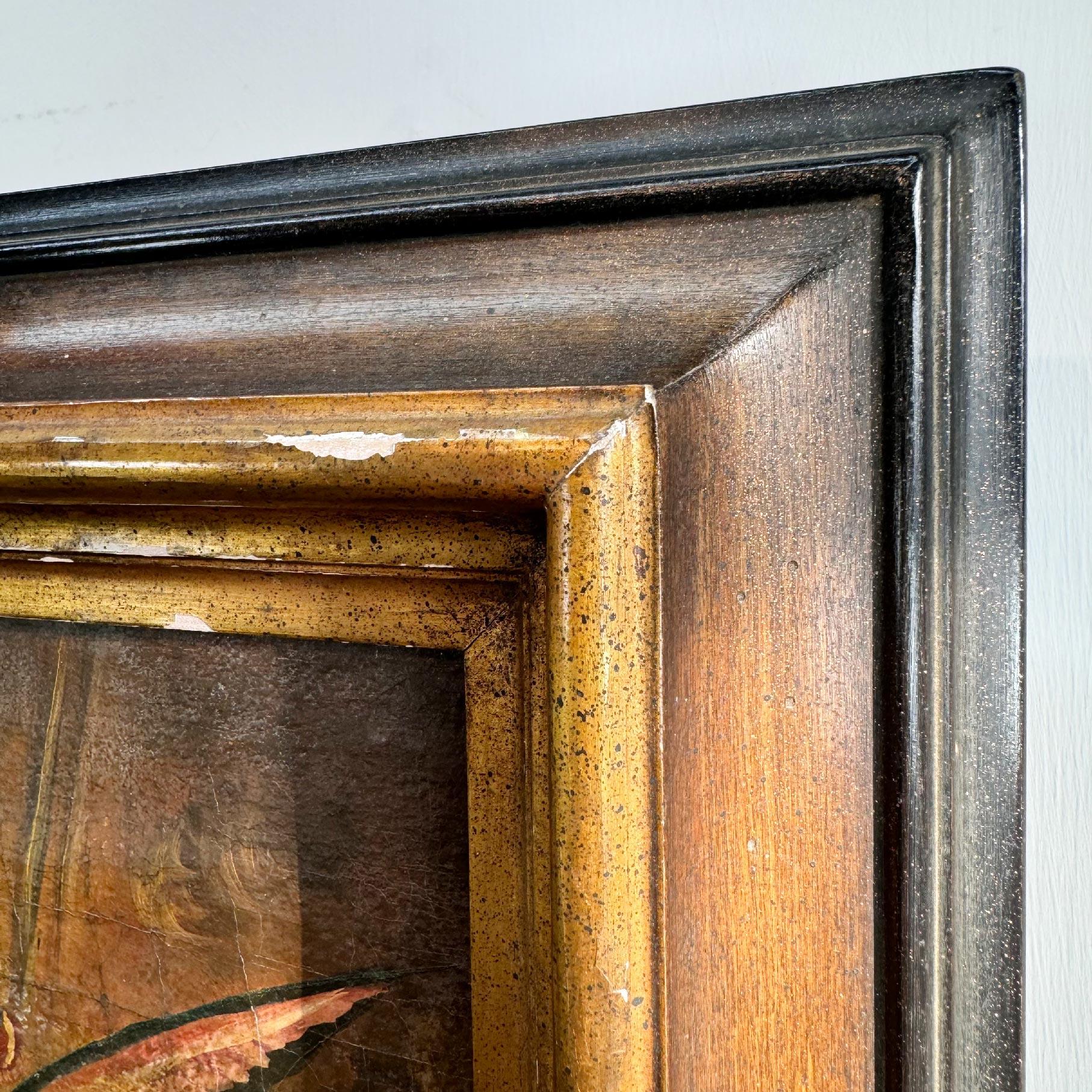 Óleo sobre lienzo de la Escuela Cusqueña del Arcángel Miguel derrotando a Satanás Siglo XVIII en venta 4