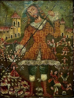 Cuzco School Oil on Canvas Painting of San Isidoro, Antique, Framed