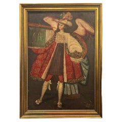 Used Cuzco School Oil Painting of Archangel Michael, 19th Century