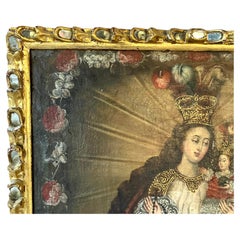 Peinture de l'école de Cuzco représentant Notre-Dame de Pomata, encadrée