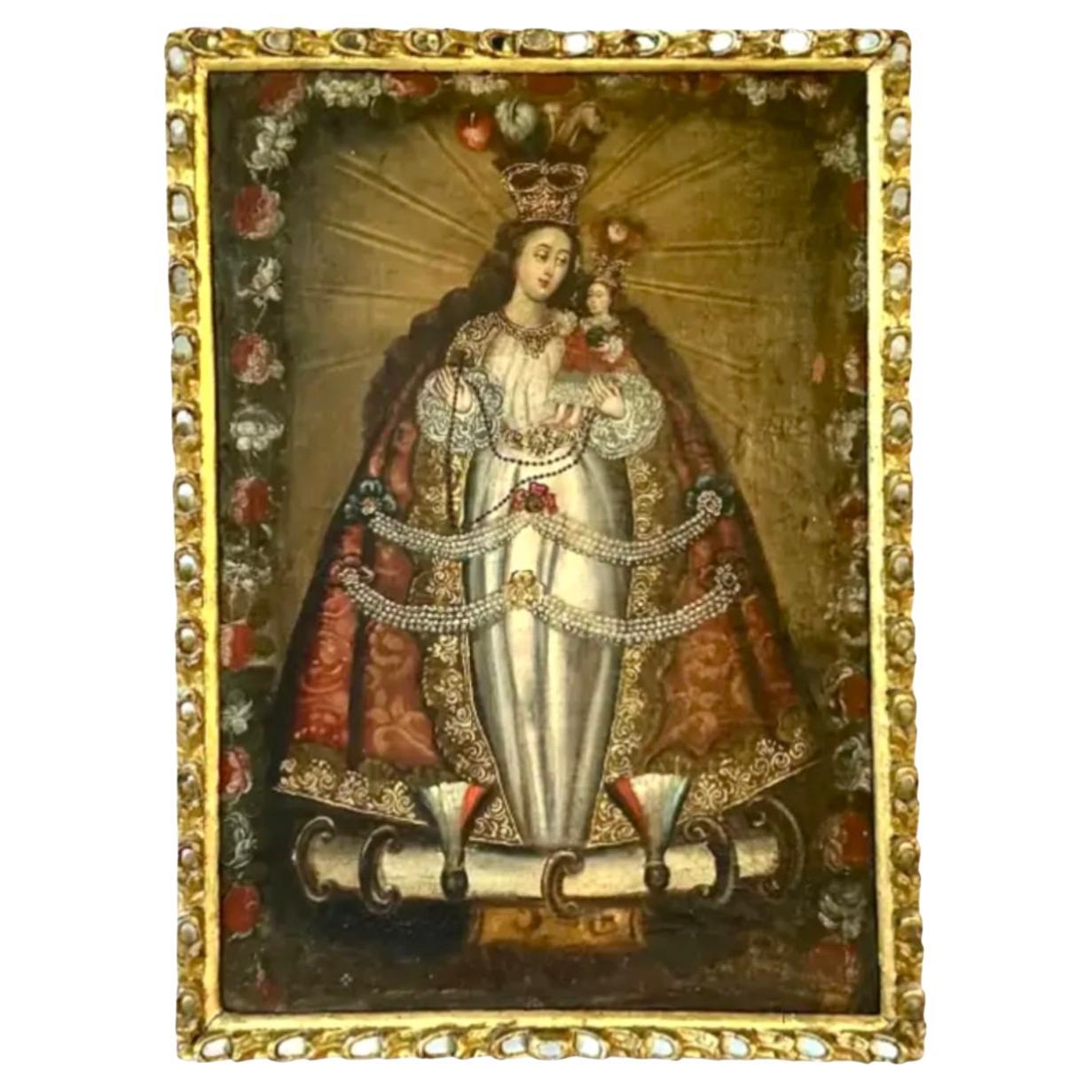 Gemälde der Cuzco-Schule von Unserer Lieben Frau von Pomata, gerahmt