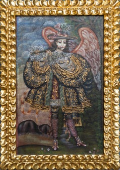 Angel with Flute, Cuzco School Peruvian Catholic Style Art