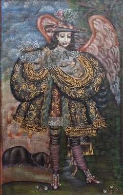 Angel with Flute, Cuzco School Peruvian Catholic Style Art