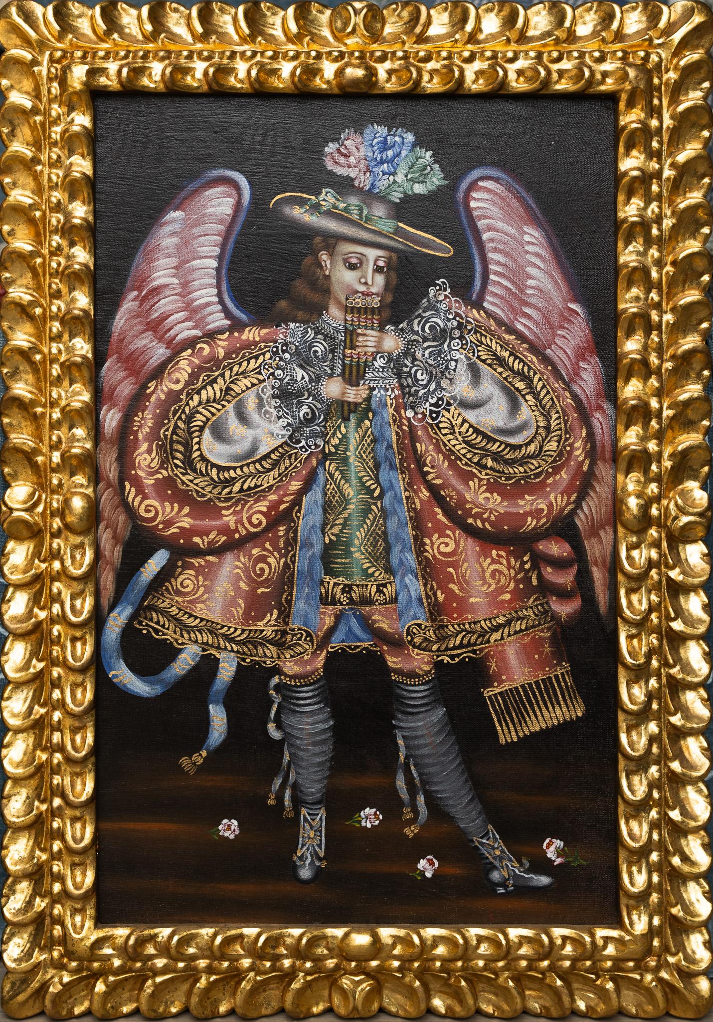 Angelo con tubi - Painting di Cuzco School