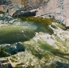 "Above the Falls, Yellowstone River, " Oil Painting