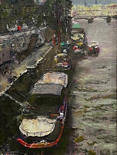 "Boats On The Siene" (2024) By C.W. Mundy, Original Cityscape Oil Painting